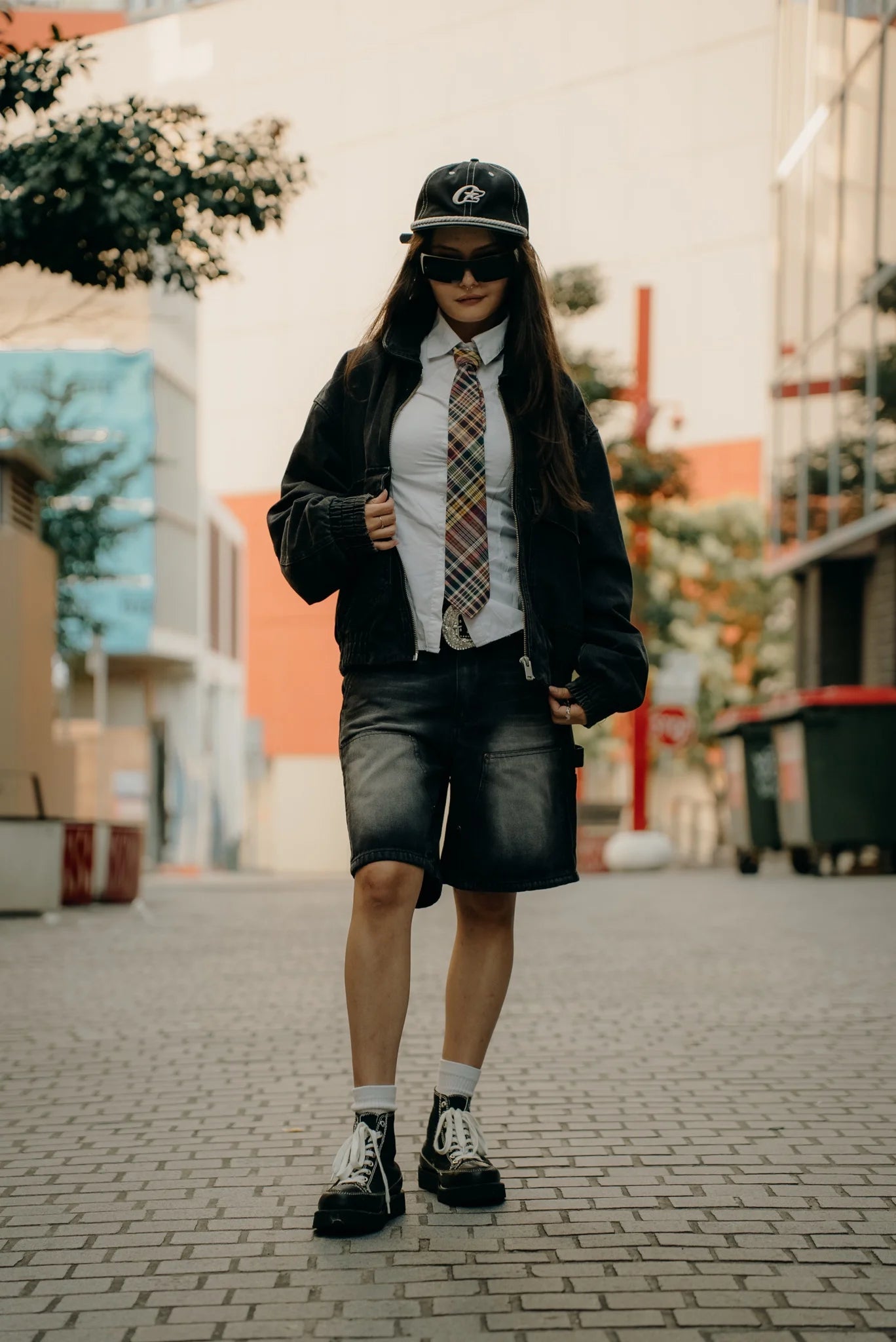 OZMNL Faded Black Denim Jorts for Women - High Waisted Distressed Shorts - Perfect for Summer Outfits, Beach Vacations & Casual Street Style