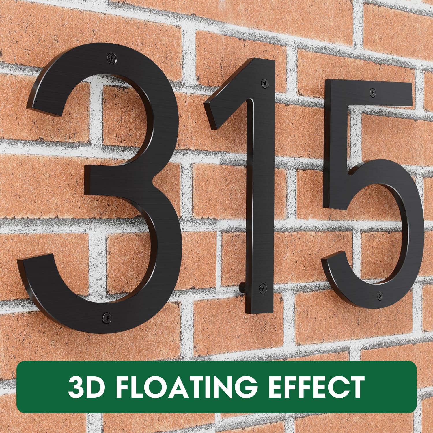 8 Inch Black Modern Floating Metal House Numbers - Durable Aluminum Address Plaques for Outdoor Front Door, Brick House, Mailbox (Set of 4) | Weatherproof & Easy to Install for Enhanced Curb Appeal