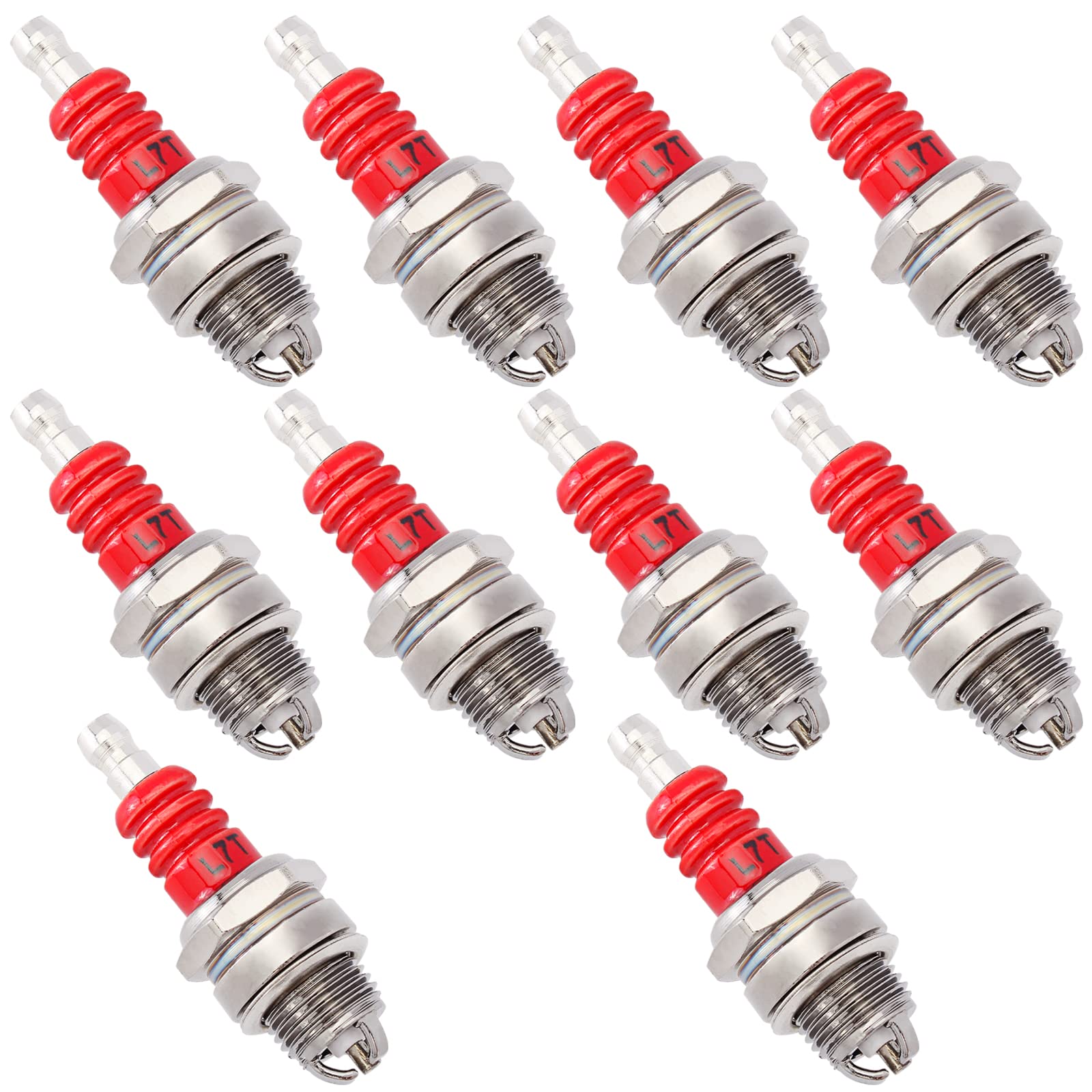 10Pcs L7T 3 Electrode Spark Plugs for 33cc-49cc 2-Stroke Engines - Compatible with Mini Pocket Bikes, ATVs, Quads, Scooters, Trimmers, Blowers, Chainsaws, Brushcutters, Lawnmowers (Echo & Wacker) - Ideal for Small Engine Maintenance & Performance Tuning