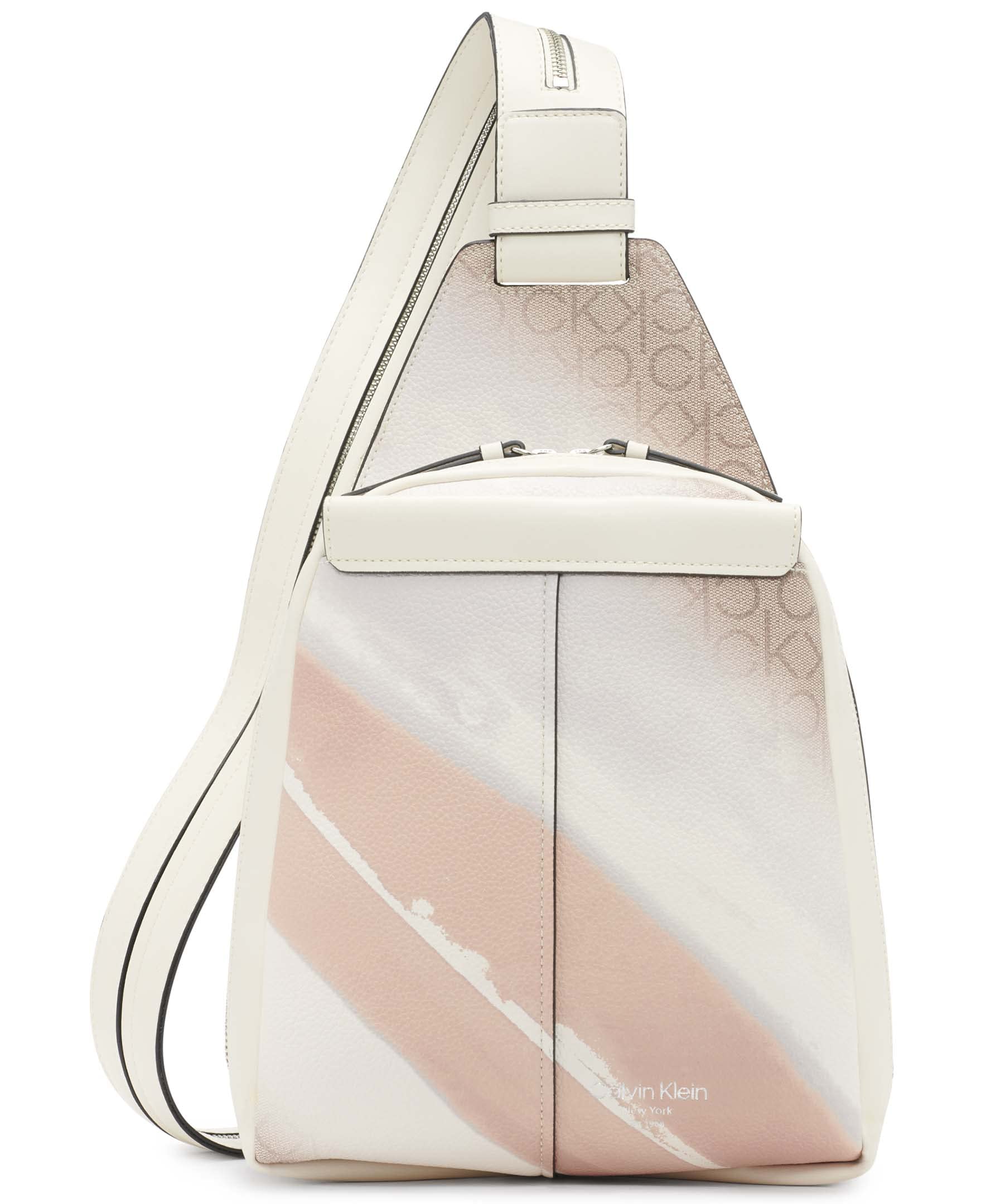 Calvin Klein Women's Myra Convertible Sling Backpack - Neutral Multi Stripe Crossbody Purse & Shoulder Bag | Fashionable Daypack for Work, Travel & Daily Use