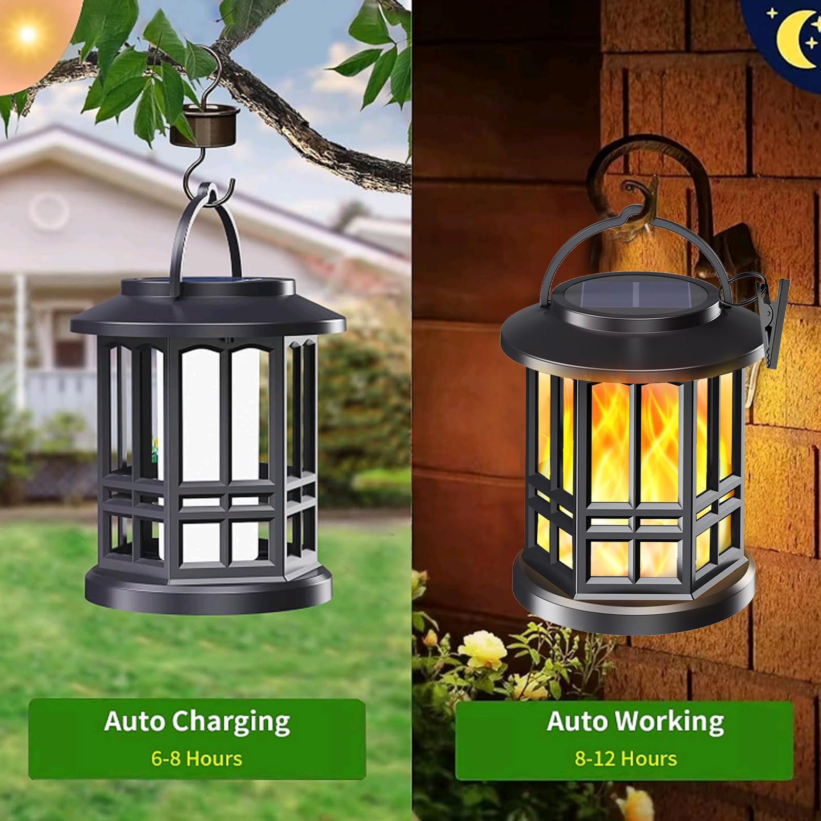 Solar Powered Outdoor Lanterns with Flickering Flame Effect - Waterproof Garden Lights for Pathway, Lawn & Landscape Decor - Perfect for Patio, Backyard and Outdoor Wedding Decorations