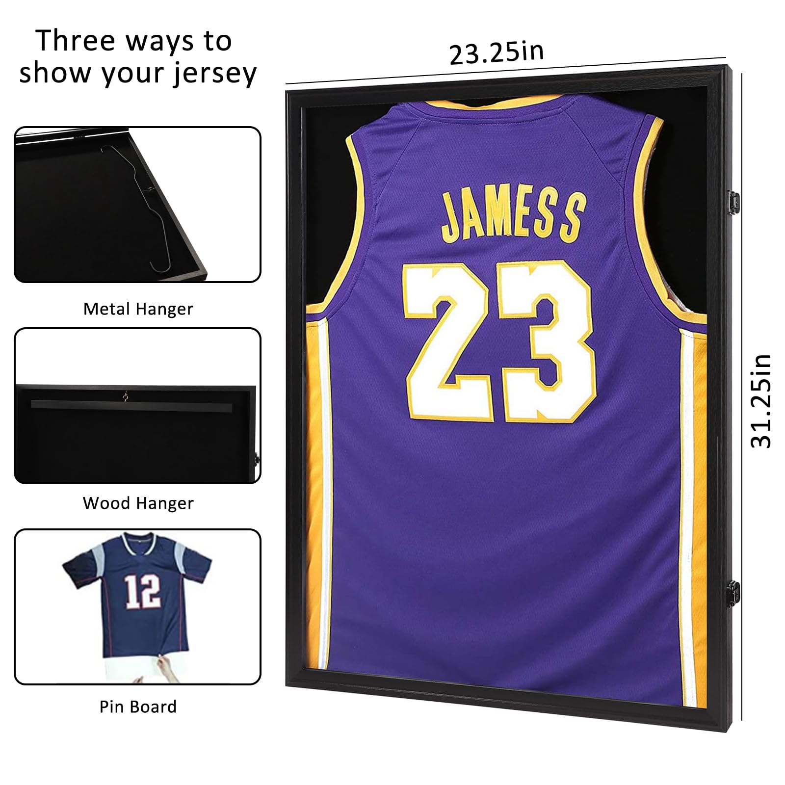 Premium Jersey Shadow Box Display Case with Black Locks - 98% UV Protection Acrylic & Dual Hangers for Sports Jerseys (Baseball, Basketball, Football, Soccer, Hockey) - Perfect for Uniforms, Graduation Memorabilia & Home Decor - Black Frame
