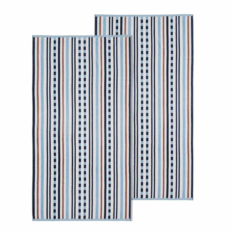 Premium 2-Piece Oversized Beach Towel Set - 100% Stripe Cotton, Medium Weight, Soft & Absorbent - Perfect for Pool, Beach, Vacation & Spa Days