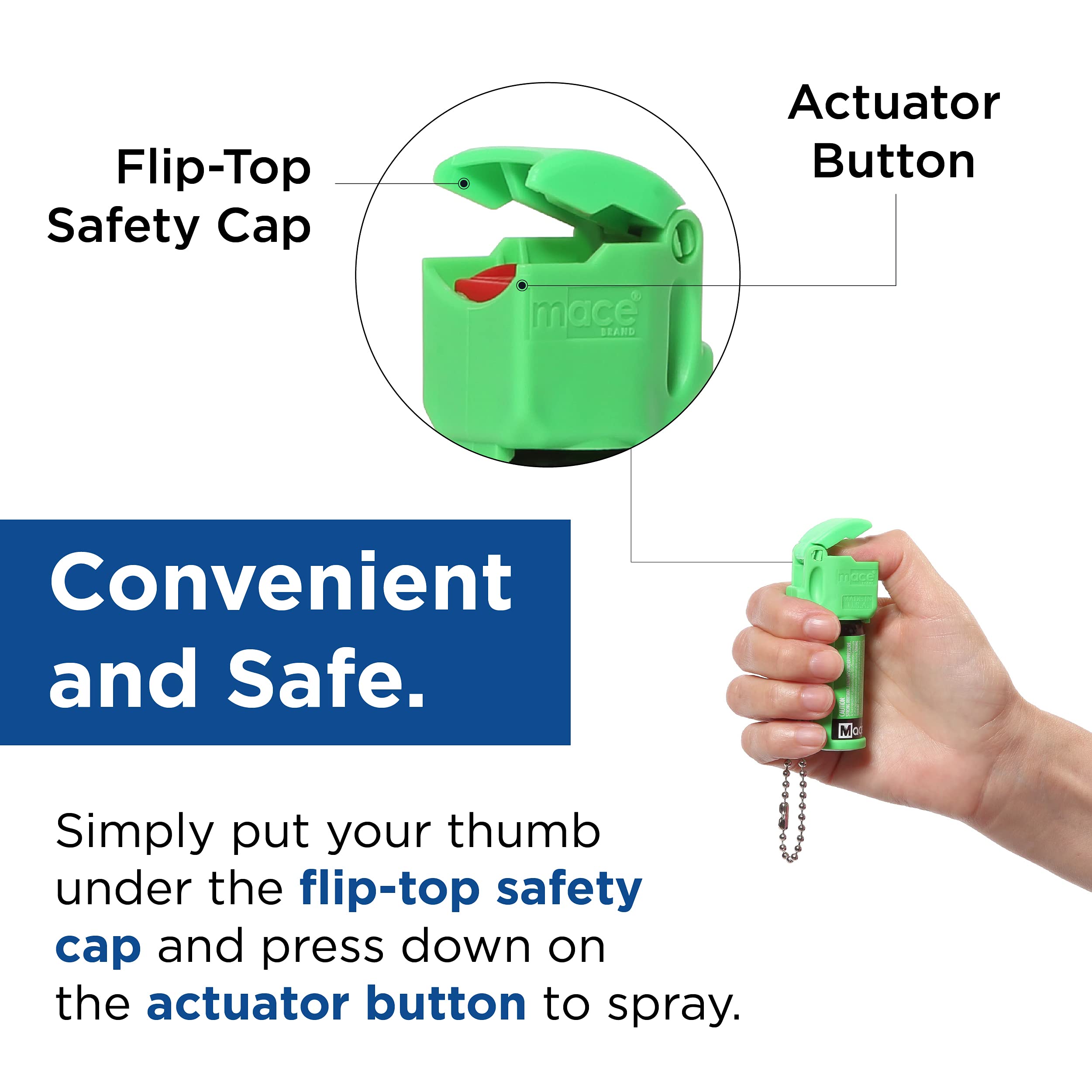 Mace Brand Pocket Pepper Spray (Neon Green) – 10’ Powerful Self Defense Spray with Flip Top Safety Cap & UV Dye – Compact, Accurate Protection for Jogging, Hiking & Night Safety