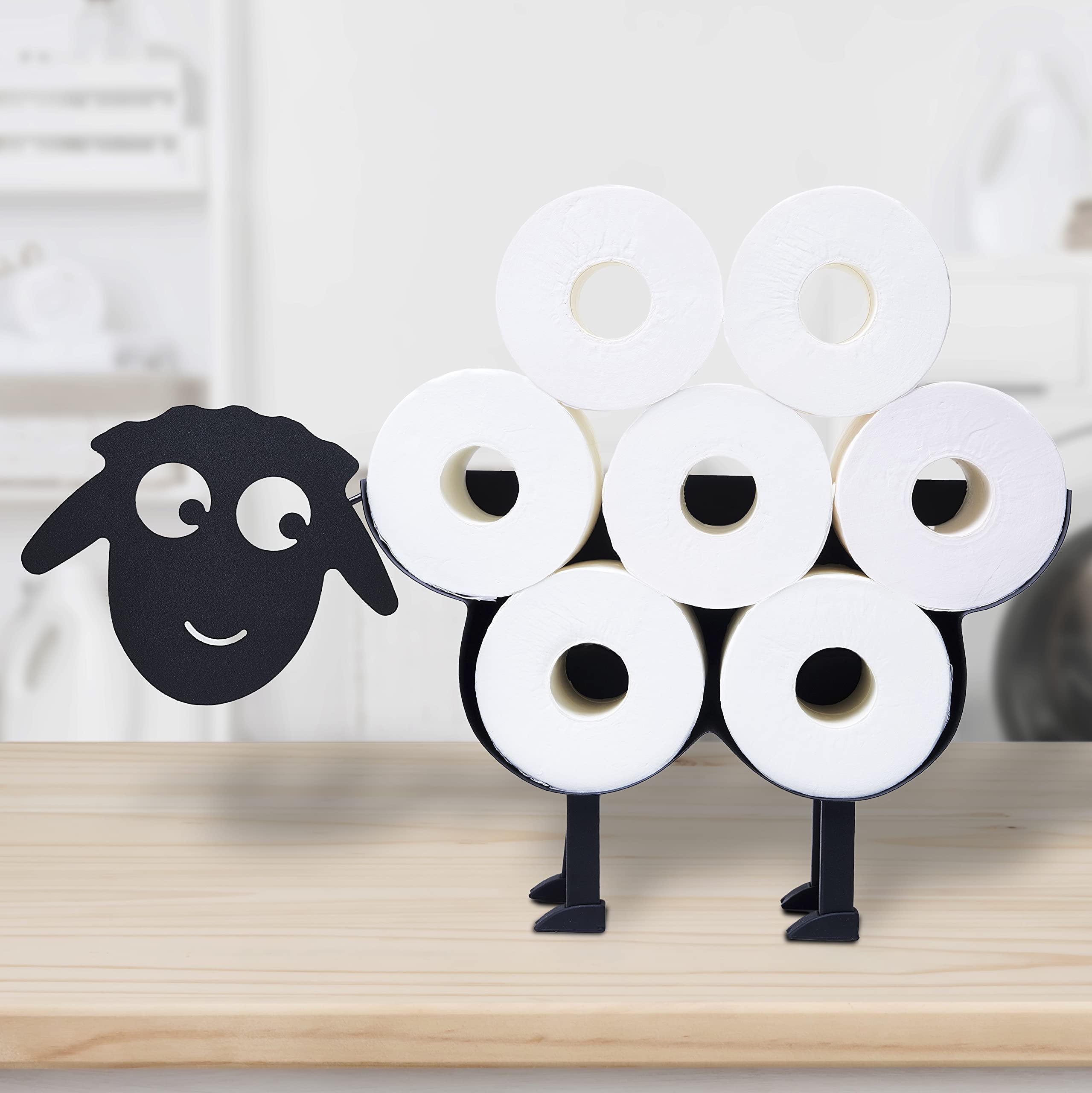 2-in-1 Sheep Toilet Paper Holder - Wall Mount or Free Standing Bathroom Tissue Roll Storage - Matte Black Bathroom Accessories for Modern Homes & Apartments - Perfect for Bathroom, Powder Room & Guest Toilet Organization