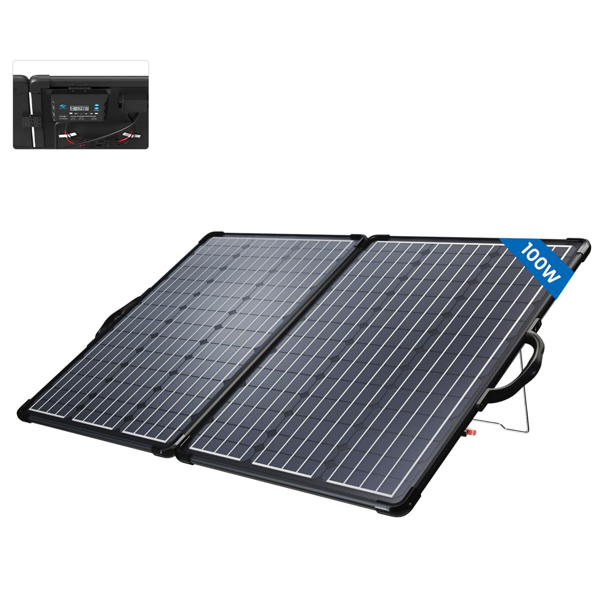 ACOPOWER 100W Monocrystalline Lightweight Portable Solar Panel Kit - 2x50W Foldable Solar Charger with 20A Waterproof LCD Charge Controller for Power Stations, RV, Camping, Off-Grid Living & Emergency Power Backup