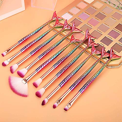 10-Piece Mermaid Makeup Brush Set for Eyeshadow, Eyeliner, Blush & Foundation - Professional Cosmetic Brushes for Eyebrow, Concealer & More - Perfect for Everyday Makeup & Special Occasions