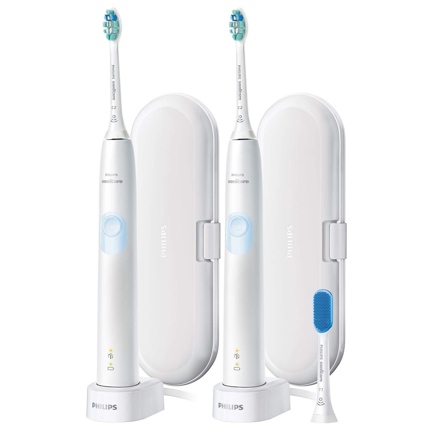 Philips Sonicare ProtectiveClean 4300 Rechargeable Electric Toothbrush - 2 Pack for Family Oral Care - Perfect for Travel & Daily Dental Hygiene