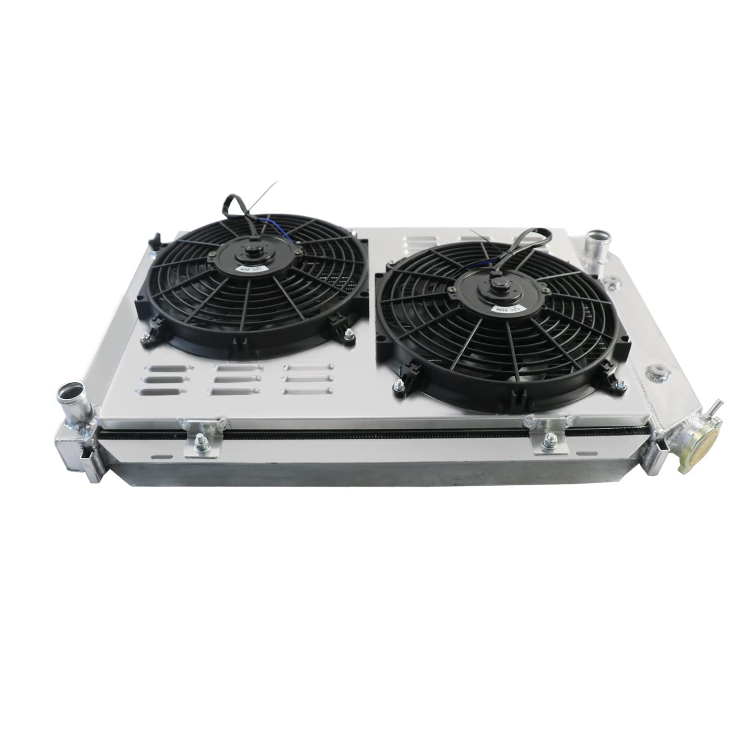 Aluminum Radiator Compatible with Ford Fairmont Granada LTD Mustang Thunderbird 1975-93 & Mercury Capri Cougar Marquis Monarch 1975-88 - 3 Row High Performance Cooling System with Dual 12