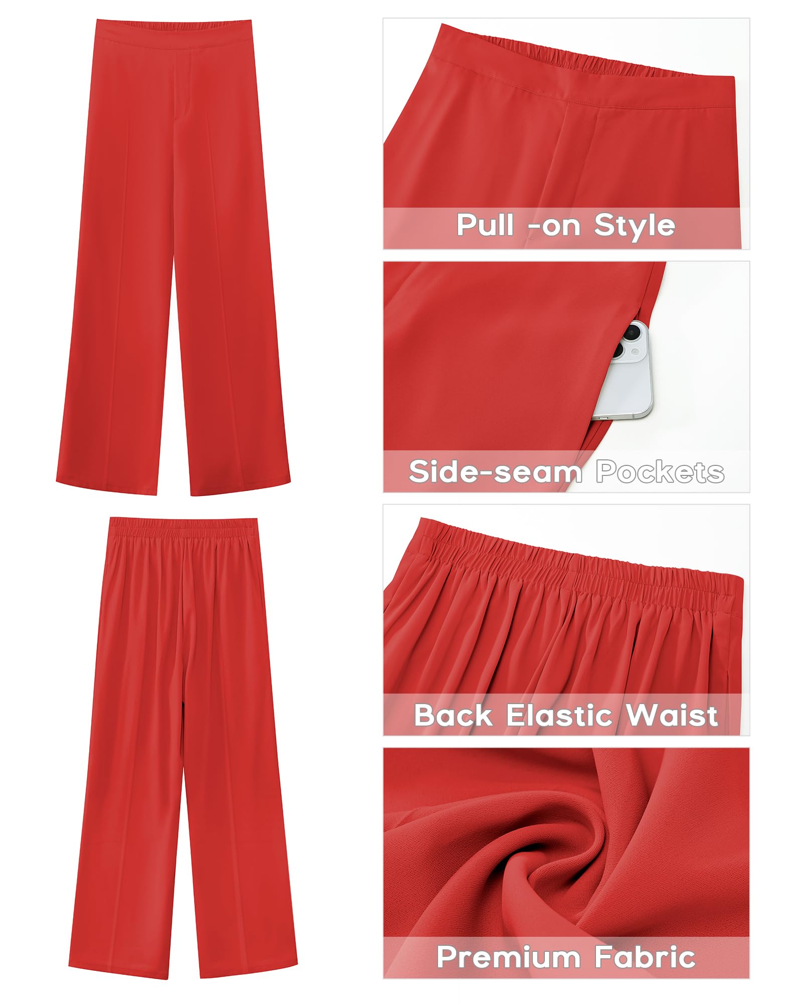 GRAPENT Women's High Waisted Wide Leg Dress Pants - Elastic Waist Pull On Business Casual Trousers with Pockets for Office Work & Professional Outfits