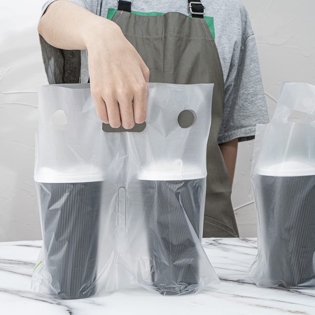 Restaurantware 100-Pack Clear Plastic Drink Carriers with Handles - Double Cup Disposable Delivery Bags for Coffee, Tea, Juice - Perfect for Takeout, Catering & Food Service Businesses
