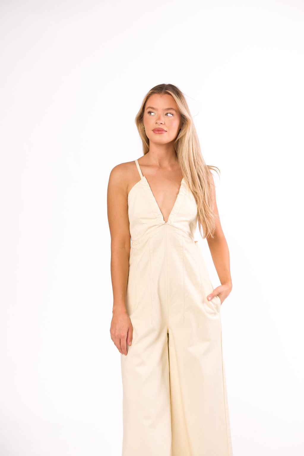 Midweek 100% Cotton Denim Jumpsuit for Women - Ivory Romper with Pockets | Casual Summer Outfit, Beach Cover-Up & Boho Festival Fashion