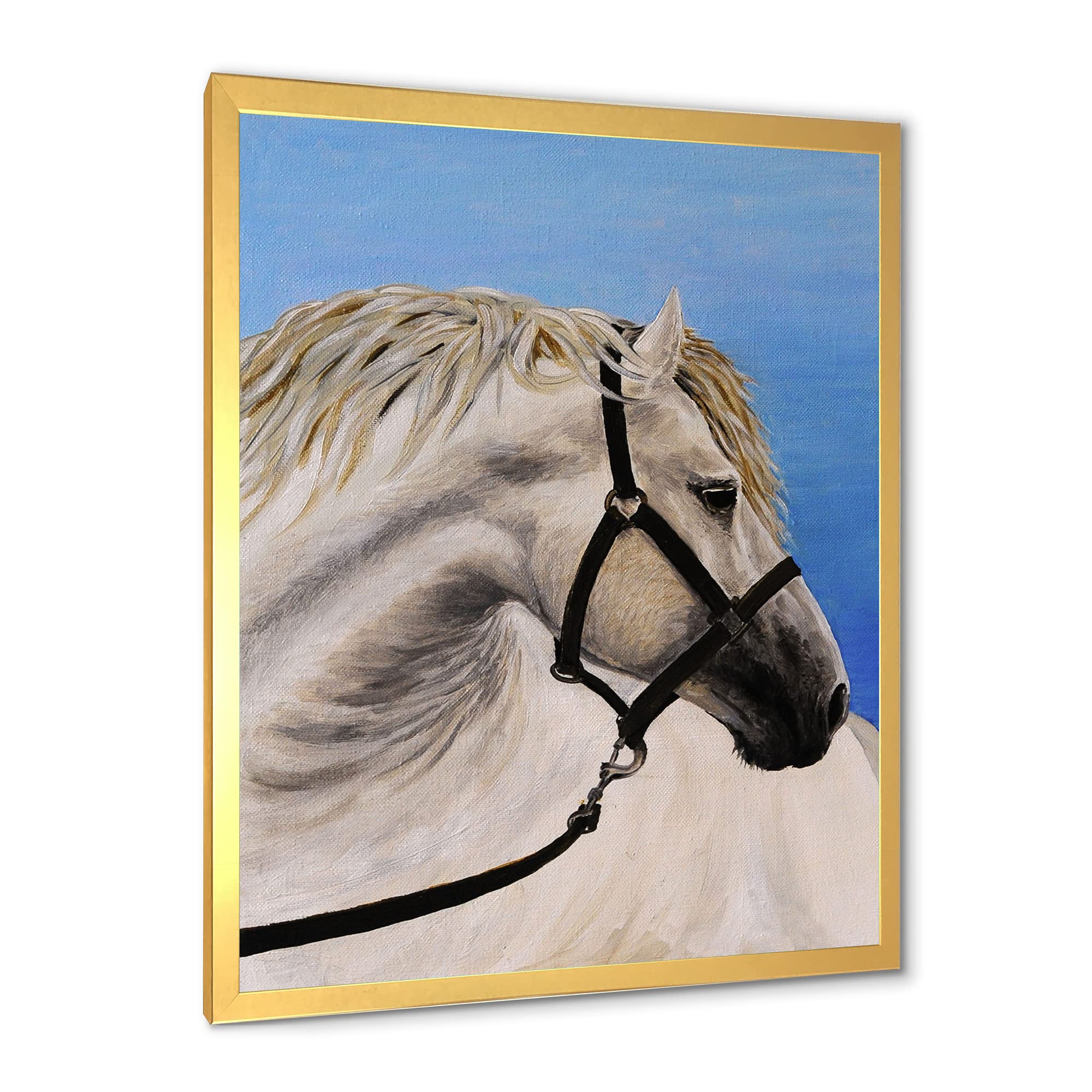 Farmhouse Framed Wall Art - Portrait of White Horse in the Furrow - Elegant Home Decor for Living Room, Bedroom & Office
