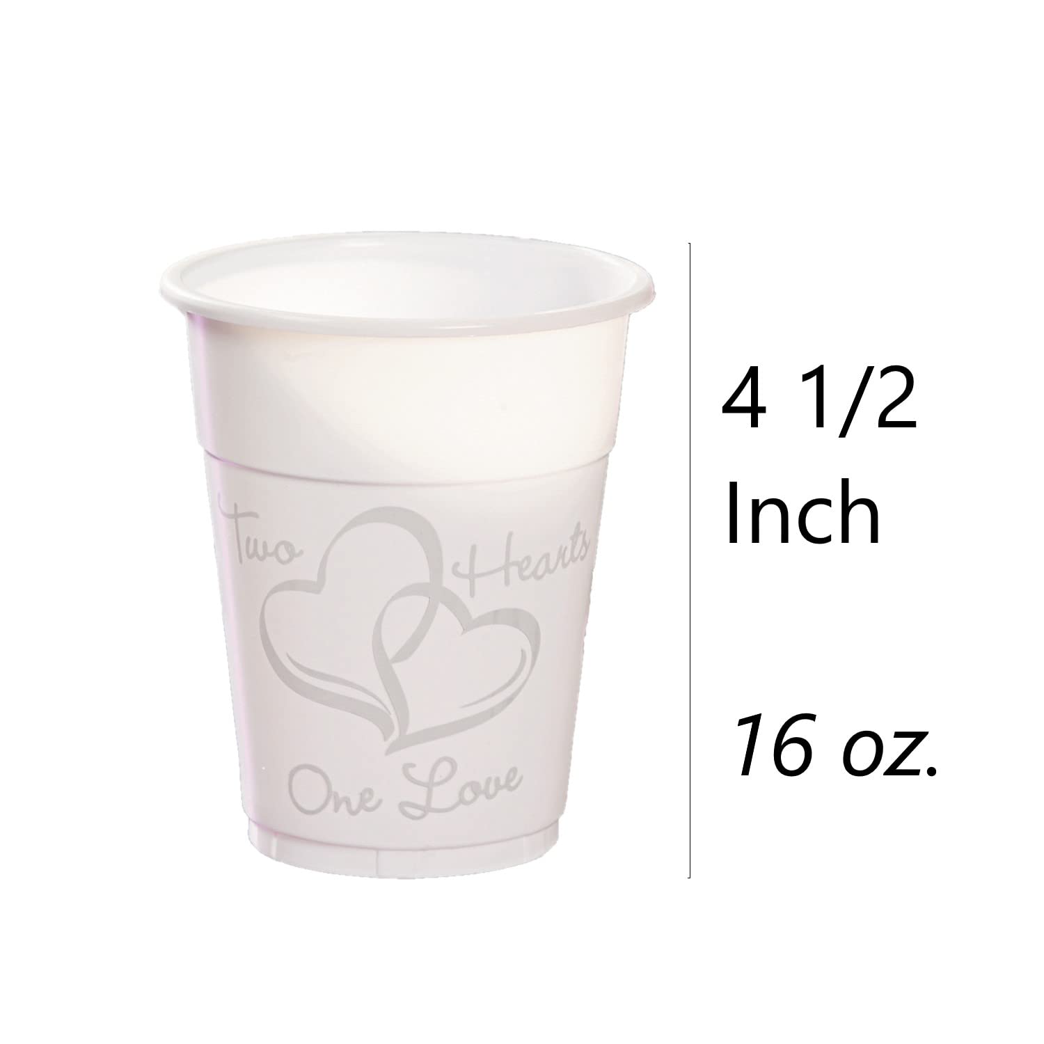 50 Pack 16oz Plastic Disposable Wedding Cups with Heart Design - Perfect for Wedding Receptions, Bridal Showers, and Romantic Parties