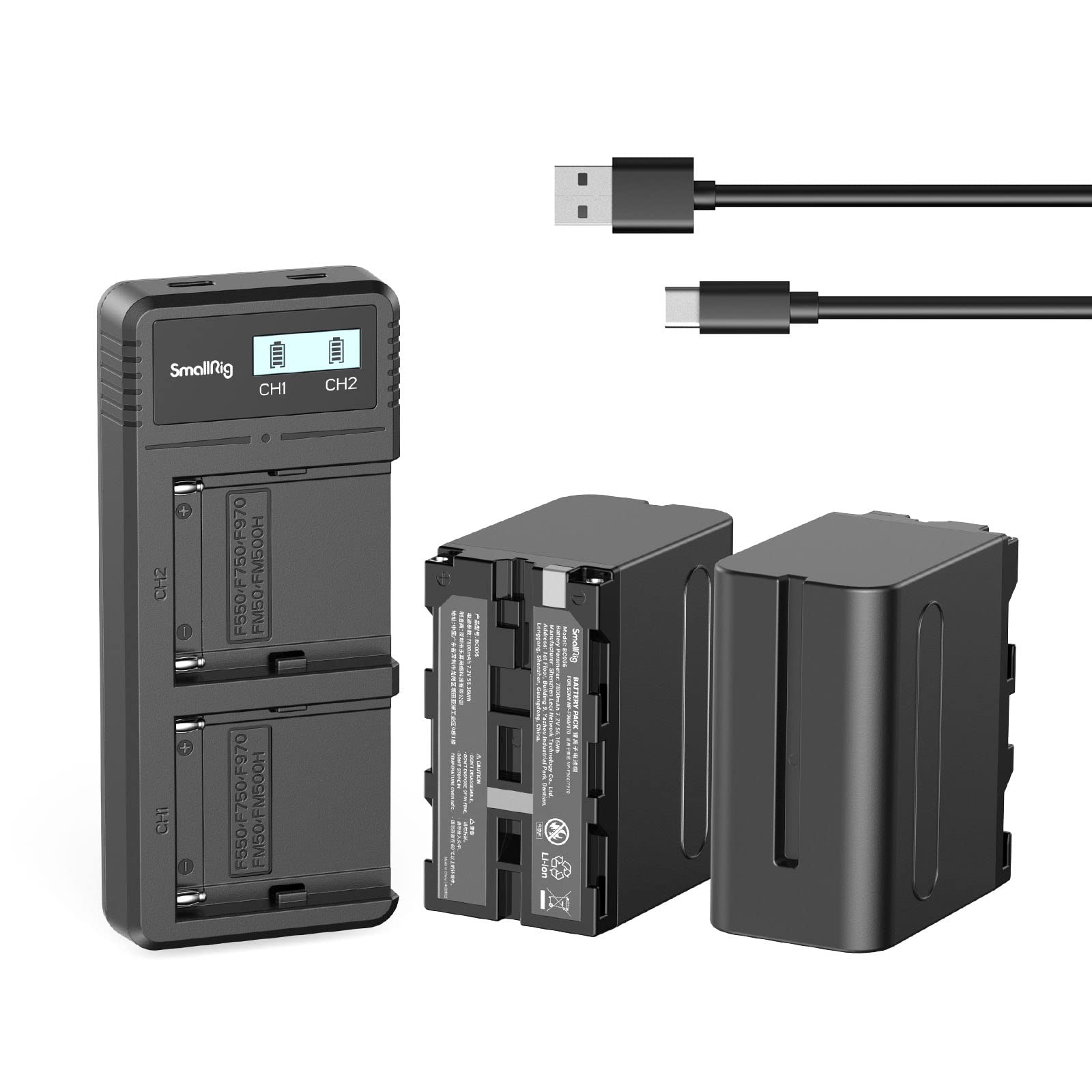 SMALLRIG NP-F970 Replacement Batteries (2-Pack) with Fast Dual USB Charger - Compatible with Sony NP-F970, NP-F960, NP-F950, NP-F930, NP-F550, NP-F570, NP-F750 - Perfect for Sony Camcorders, DSLRs, and Video Recording Equipment
