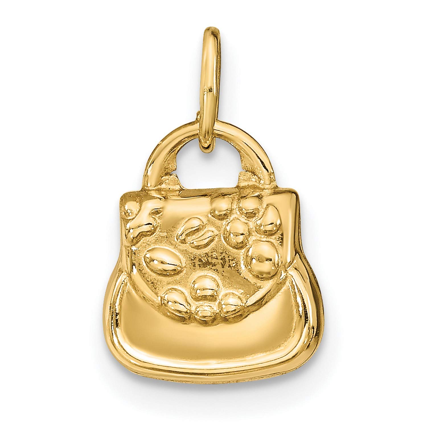 14K Yellow Gold 3D Purse Charm Pendant - 14mm x 10mm Mini Handbag Jewelry - Perfect for Keychains, Bracelets & Gift Giving