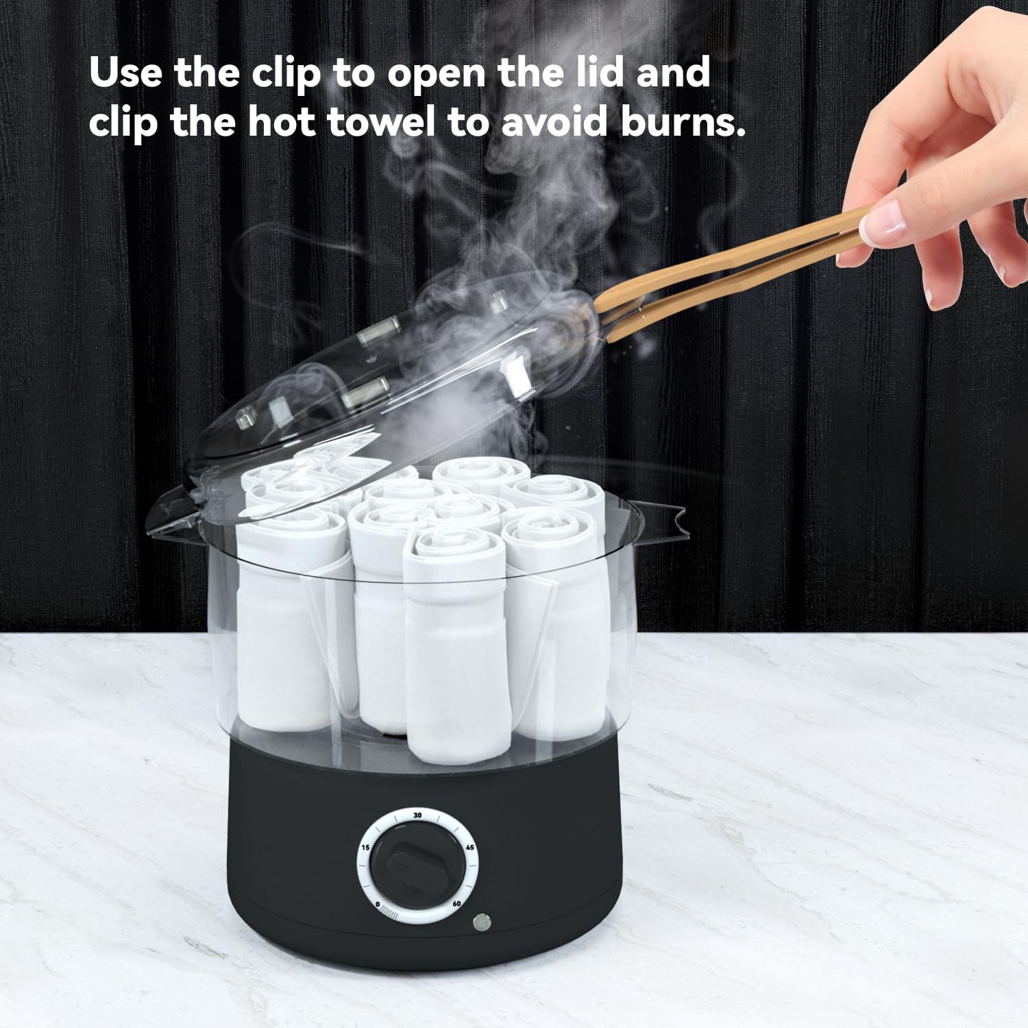 Fast Heating Towel Warmer for Spa & Salon - Portable Mini Facial Steamer Holds 8 Wet Towels - Perfect for Bathroom, Massage & Skincare (Black, Small)