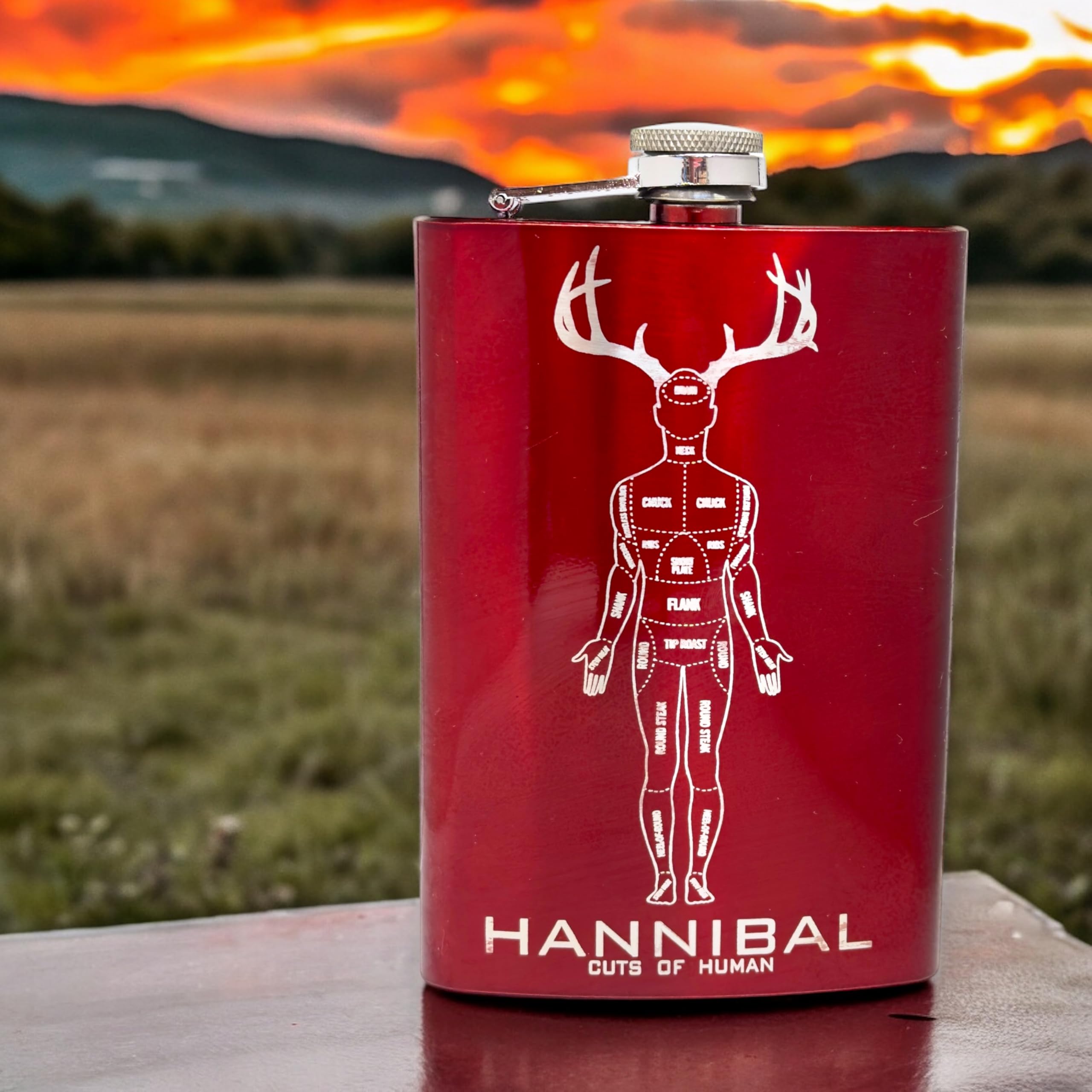 8oz RED Hannibal Flask - Stainless Steel Hip Flask for Whiskey, Bourbon & Liquor - Perfect for Outdoor Adventures, Camping & Gifting