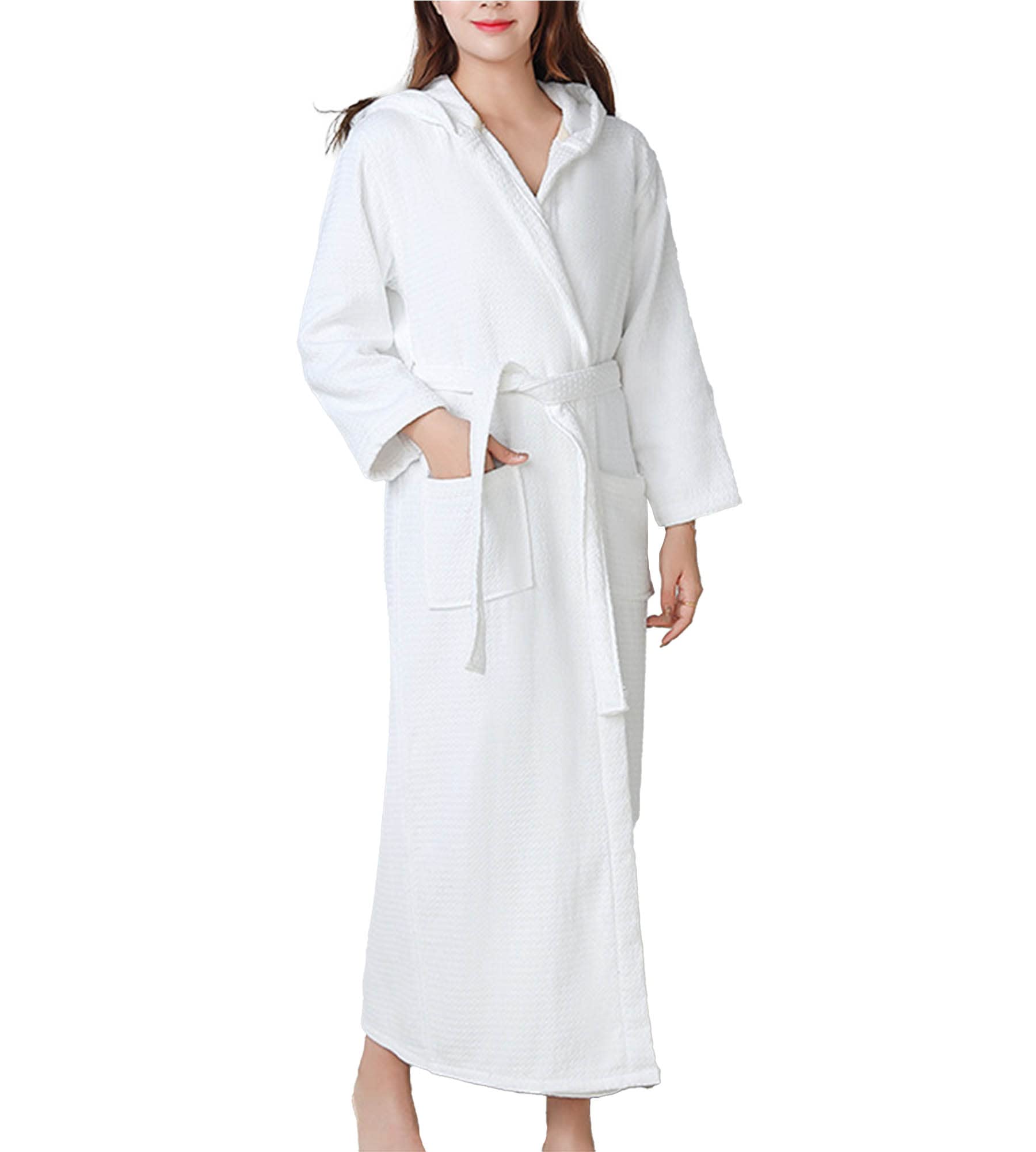 Soft & Breathable Pure Cotton Hooded Bathrobe for Men & Women - Lightweight Kimono Cardigan Sleepwear, Loungewear & Housecoat - Perfect for Spa, Relaxing at Home, or as a Nightgown