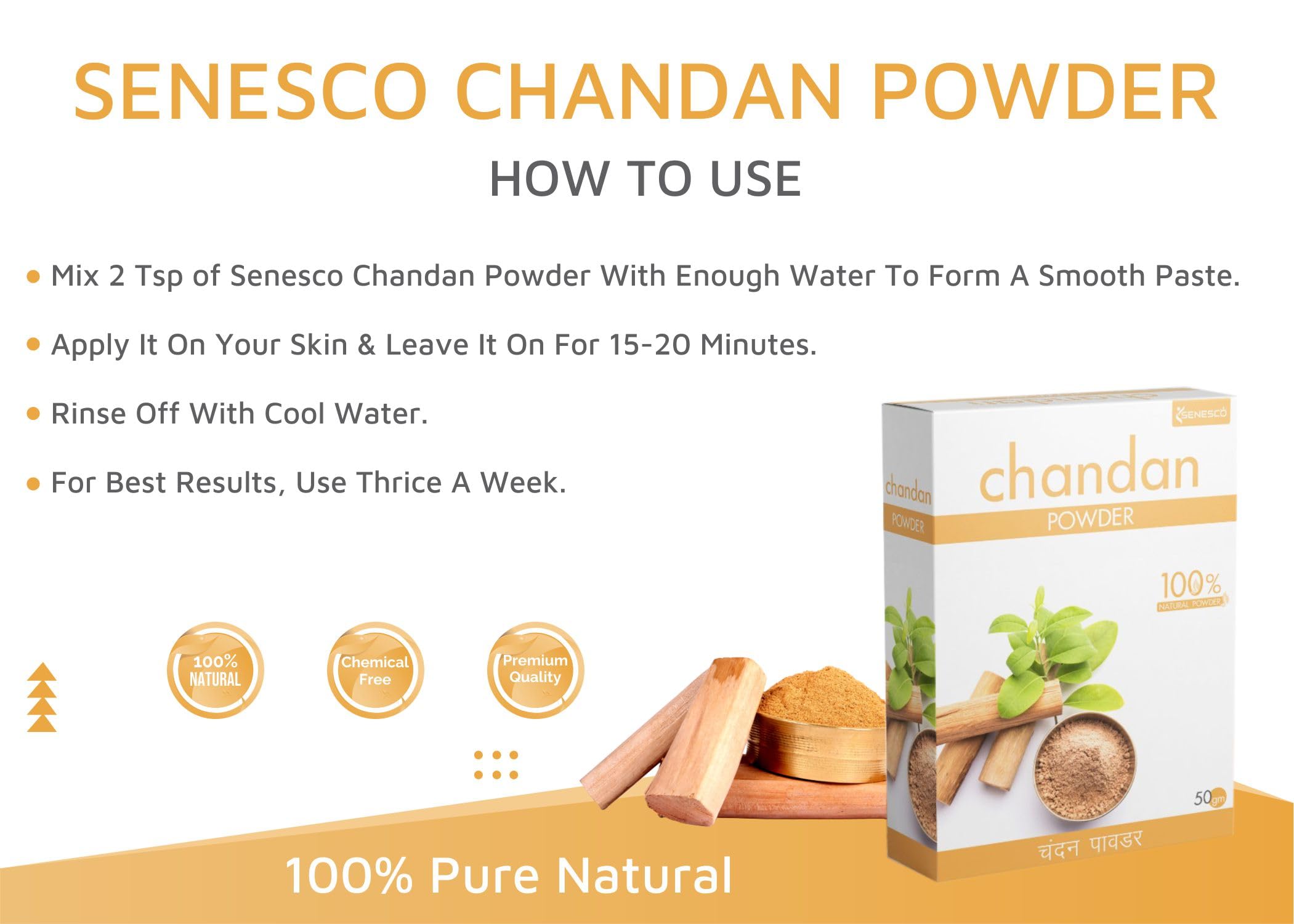 Senesco Pure Sandalwood Powder for Face & Skin Care - 150g (Pack of 3) | Natural Face Pack for Glowing Skin, Acne Treatment & Ayurvedic Beauty Routine