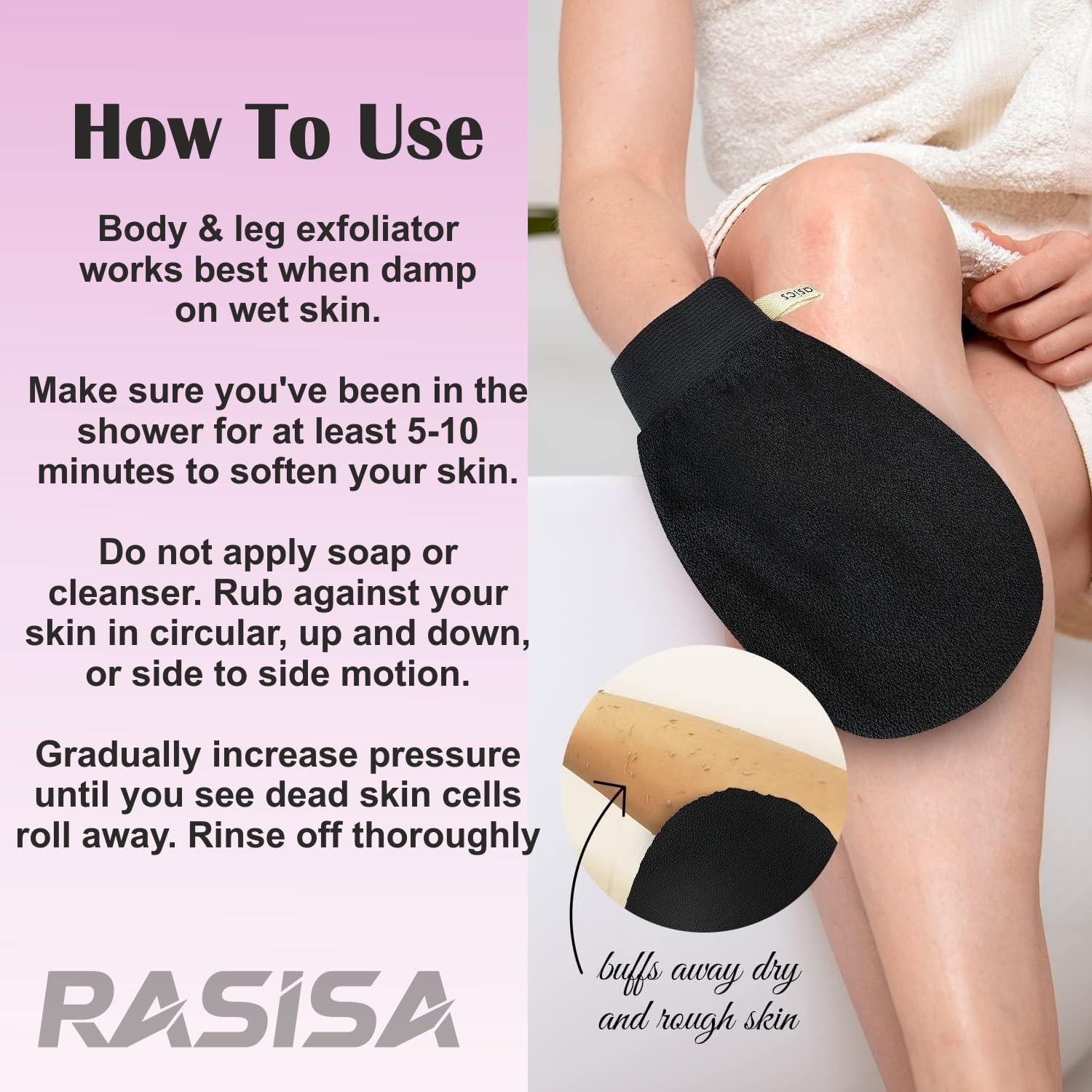 Rasisa Body Exfoliating Glove - Pure Viscose Fiber Double-Layered Exfoliator for Dead Skin & Tan Removal, Face & Body Scrubber (Black) - Perfect for Spa, Shower & At-Home Skincare Routine
