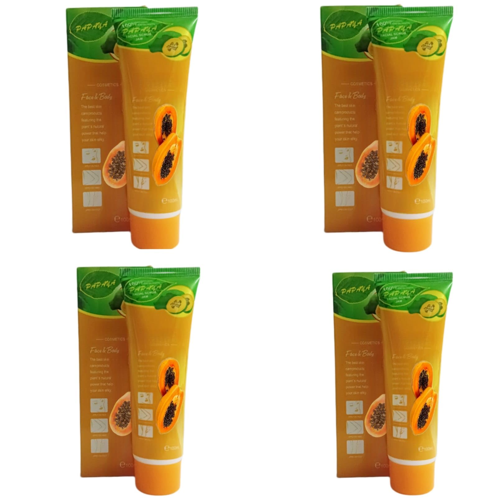 Facejewel Papaya Scrub Gel - Exfoliating Dead Skin Cleanser for Face & Body, Pack of 4 | Gentle Exfoliation for Smooth Skin, Perfect for Daily Skincare Routine