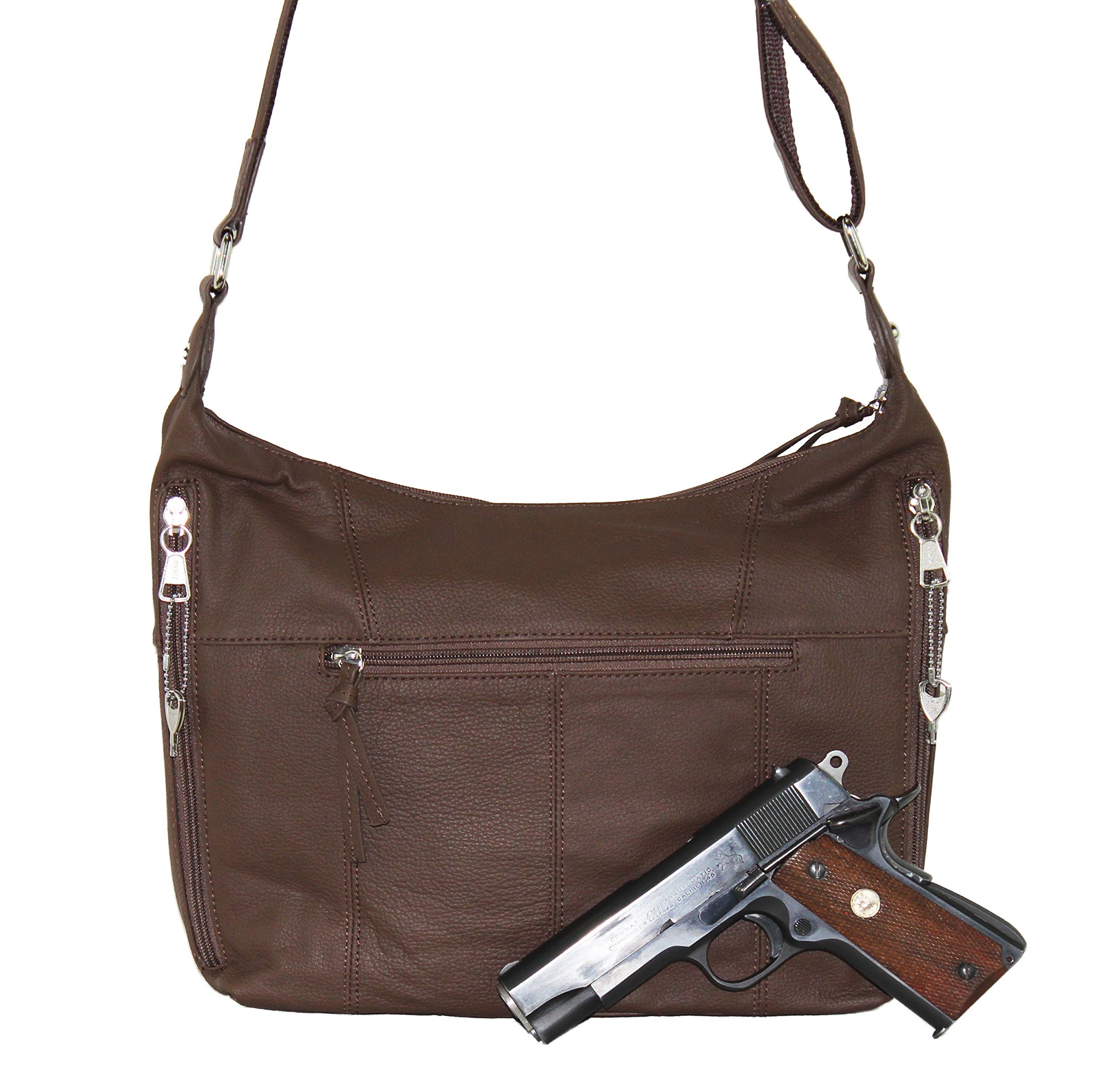 Concealed Carry Purse for Women - Stylish Studded Leather Gun Handbag with Front Pocket - Ambidextrous Left & Right Hand Draw - CCW Approved by Roma Leathers (Brown) - Perfect for Everyday Safety & Fashion