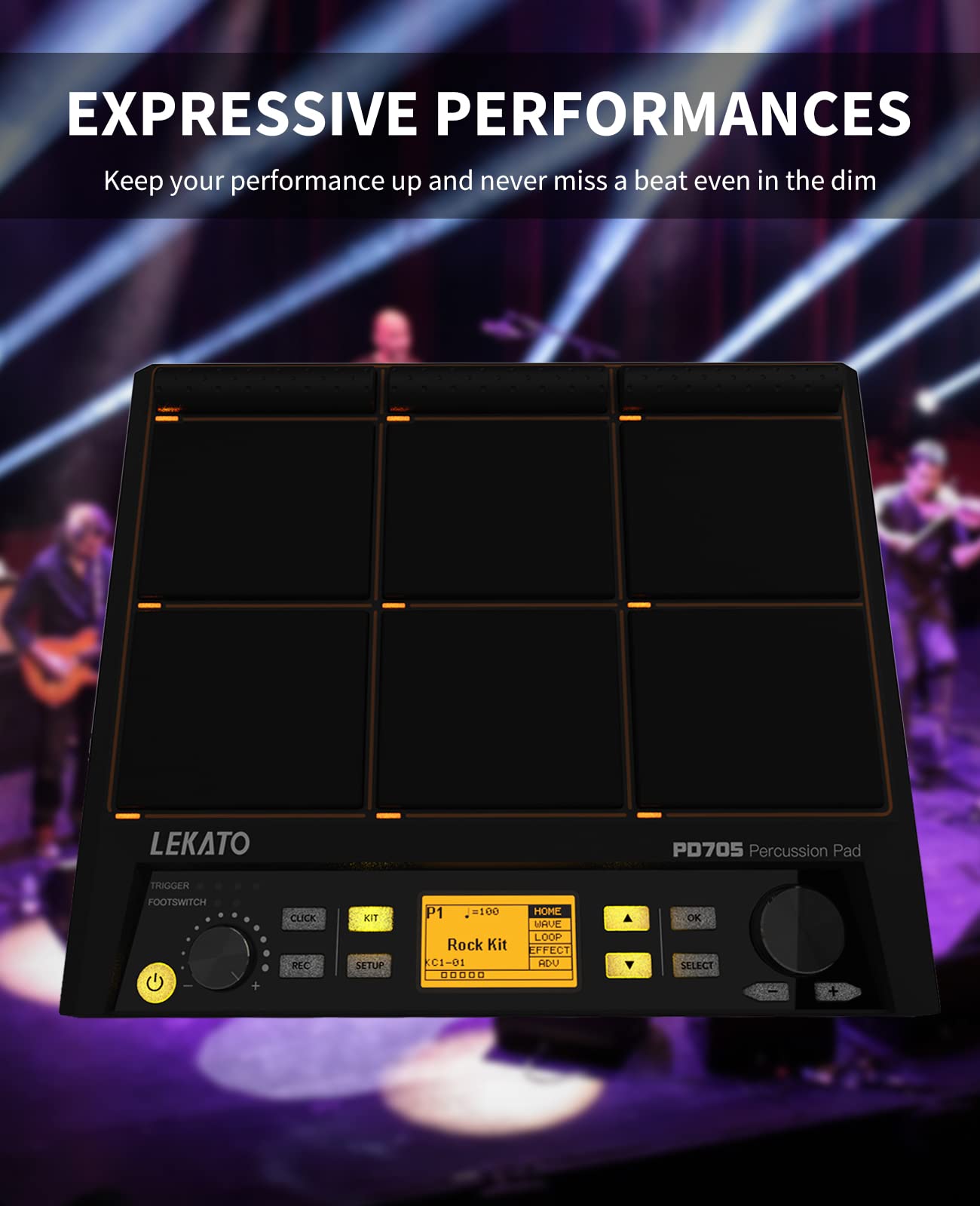 LEKATO 9-Pad Electronic Drum Pad with 592+ Sounds - Velocity-Sensitive Percussion Sample Pad with MIDI Out, USB MIDI, AUX, Looper & Metronome - Perfect for Home Studio Recording, Live Performances & Drum Practice