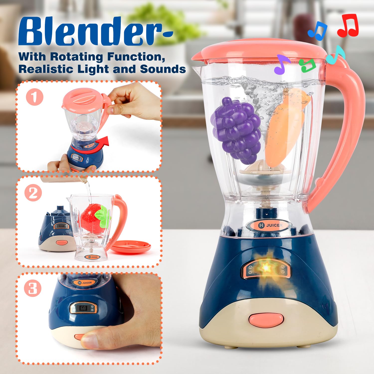 TOY Life Kids Blender Toy Set - Pretend Play Kitchen Appliances with Light & Sound, Coffee Maker & Toaster Toys for Toddlers - Learning Kitchen Toys Gift for Girls & Boys - Perfect for Role Play & Early Childhood Development