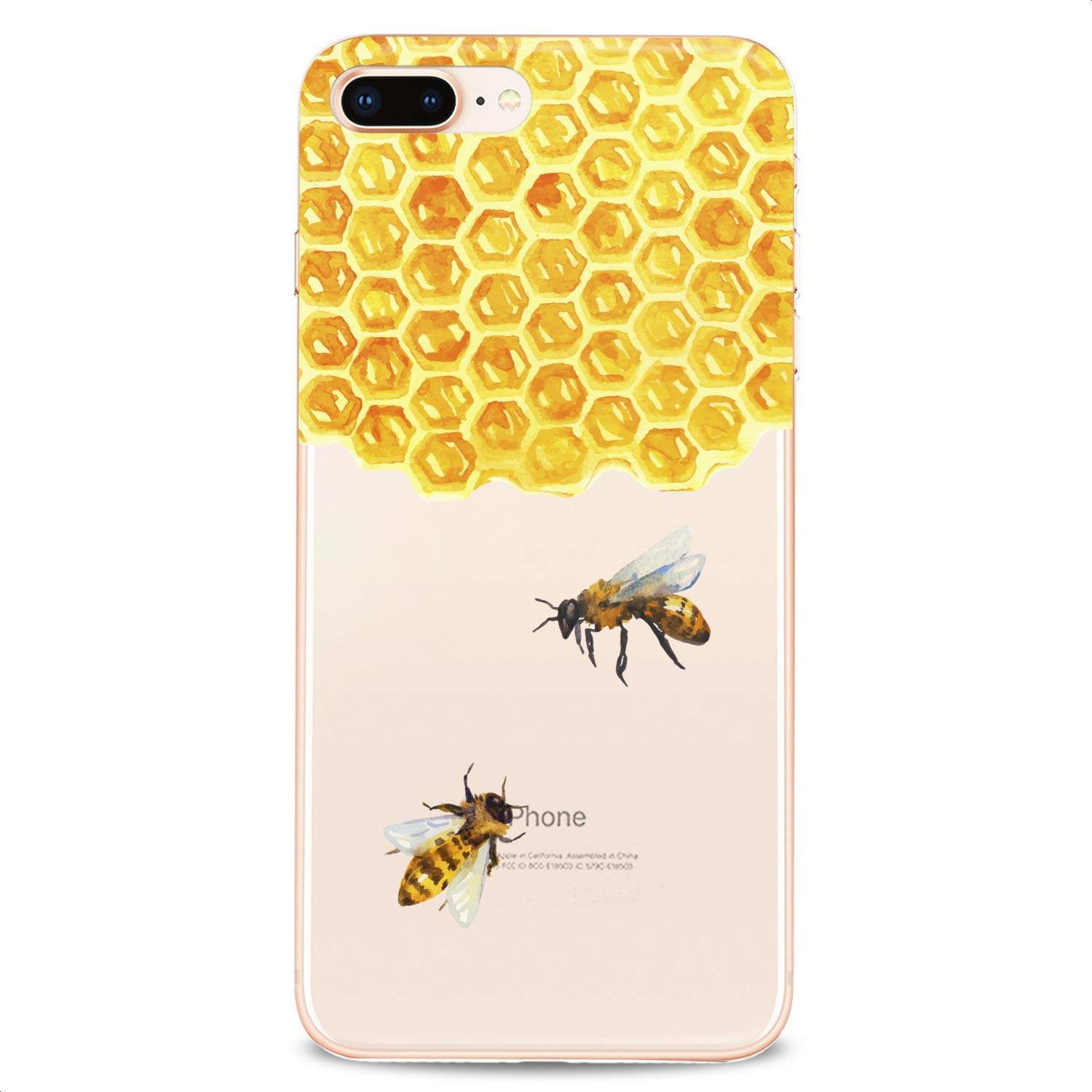 Premium TPU Phone Case for iPhone 16/15/14/13/12/11 Pro Max/Plus/Mini/XS/XR/X/8+/7/6/5/SE - Flexible Silicone Protective Cover with Cute Honeycomb & Bee Design (Clear Yellow) - Perfect for Kids, Teens & Fashion Lovers - Ideal for School, Work & Everyday Protection