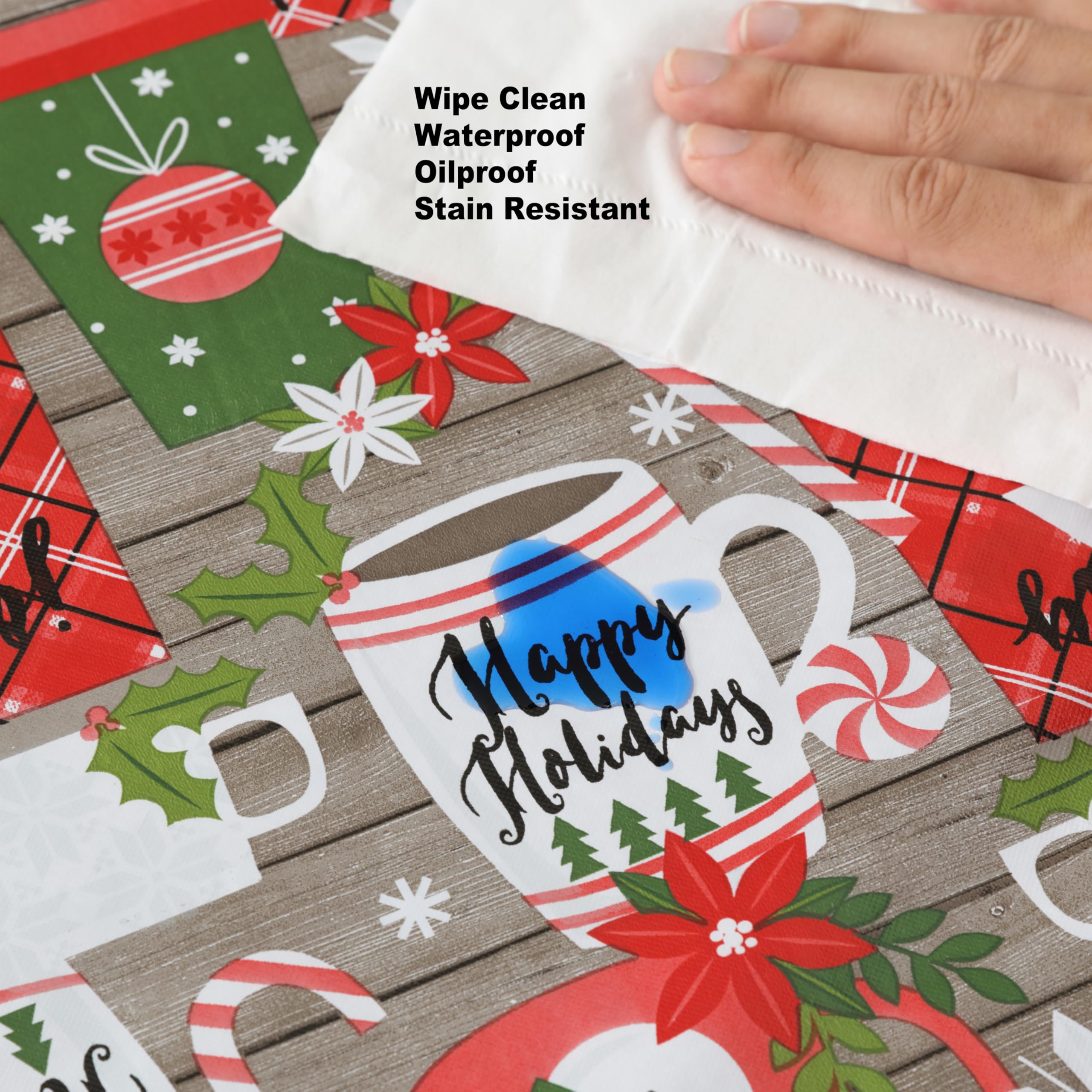 Festive Christmas Tablecloth - Jolly Holiday Candy Cane Print Flannel Back Vinyl Table Cover (60