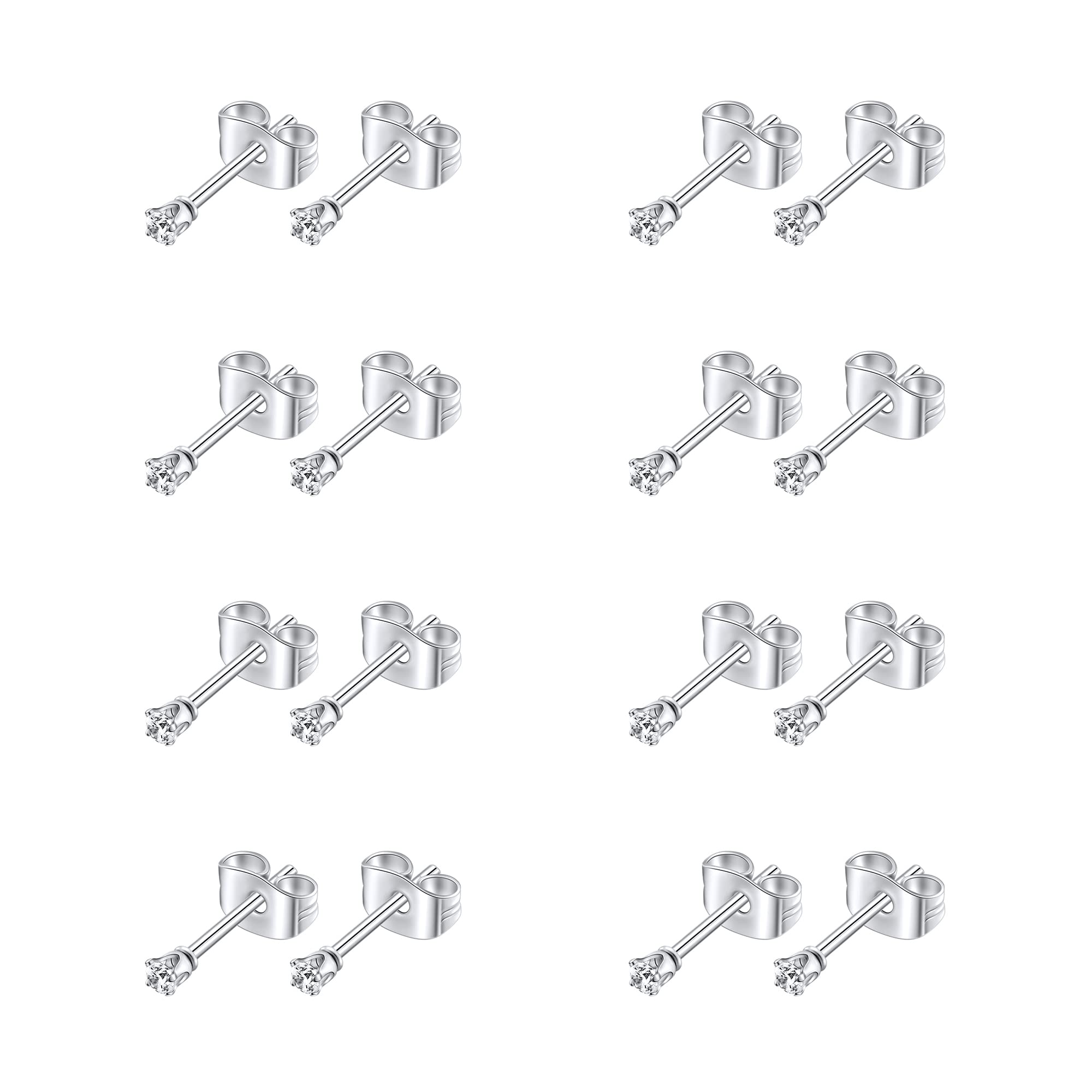 Stainless Steel Cubic Zirconia Stud Earrings for Women - Hypoallergenic Small CZ Earrings Set - Perfect for Everyday Wear, Work & Special Occasions