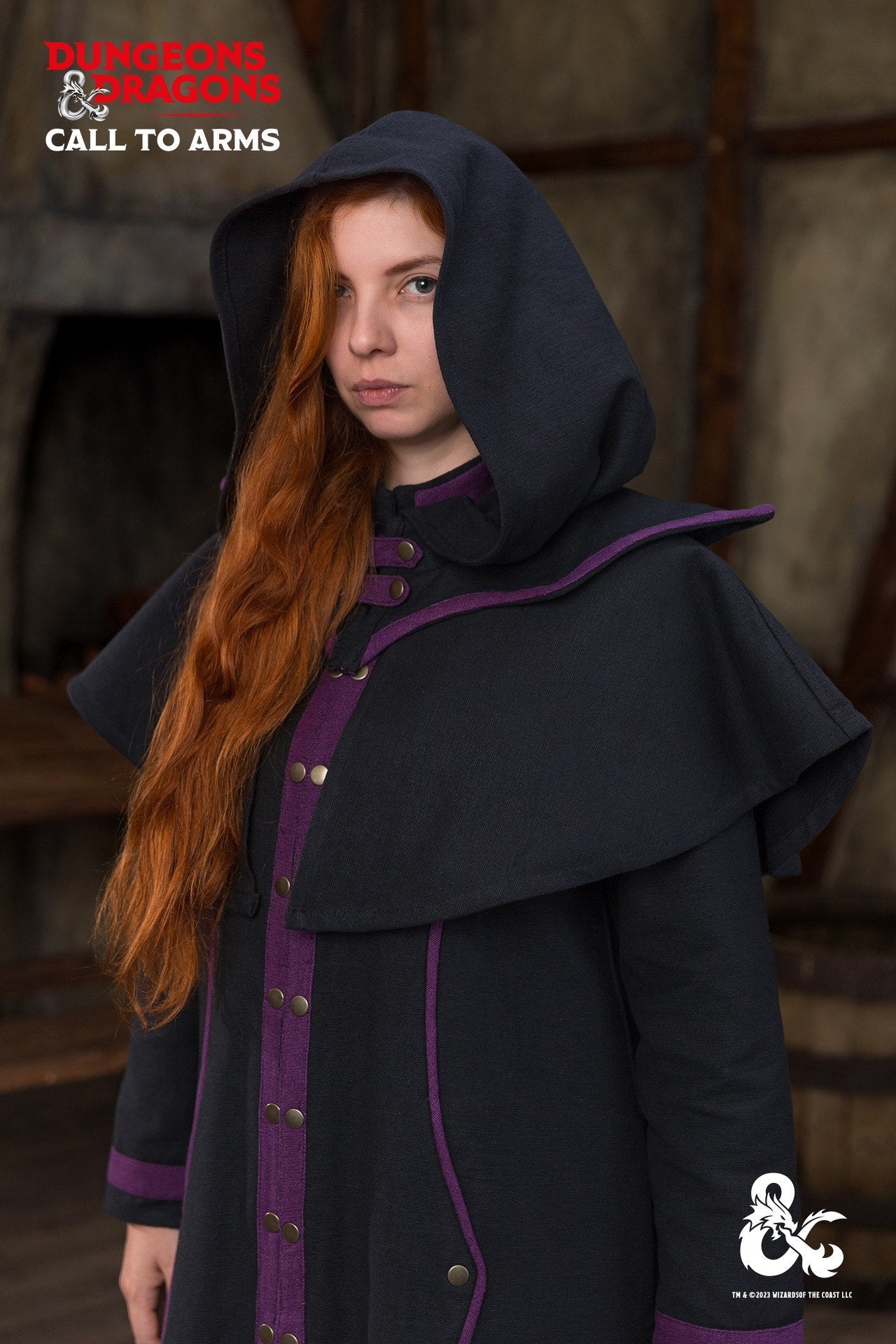 Dungeons & Dragons Warlock Hood Black Purple - Fantasy Cosplay Costume for D&D RPG LARP & Halloween