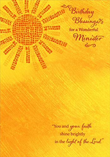 Orange Sun Block Pattern Birthday Card for Minister - Unique Designer Greetings Card for Pastors, Priests & Clergy - Perfect for Ordinations, Anniversaries & Religious Celebrations