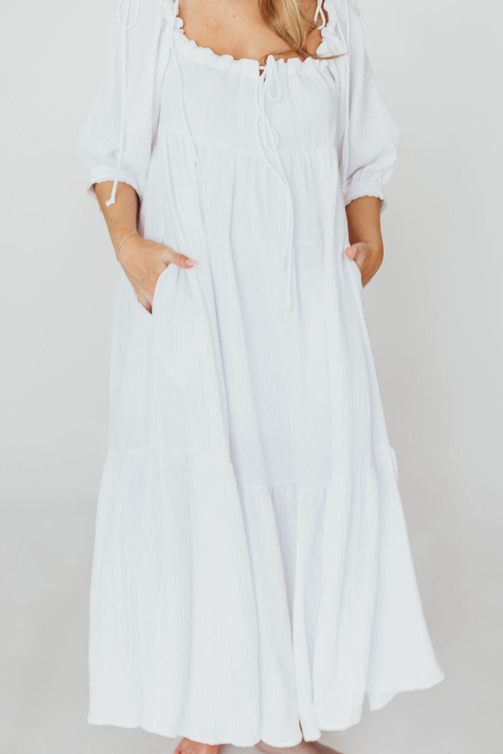 Goddess 100% Cotton Babydoll Maxi Dress - White Maternity Dress for Pregnancy, Bump Friendly, Comfortable & Flowy - Perfect for Maternity Photoshoot, Baby Shower & Summer Vacation