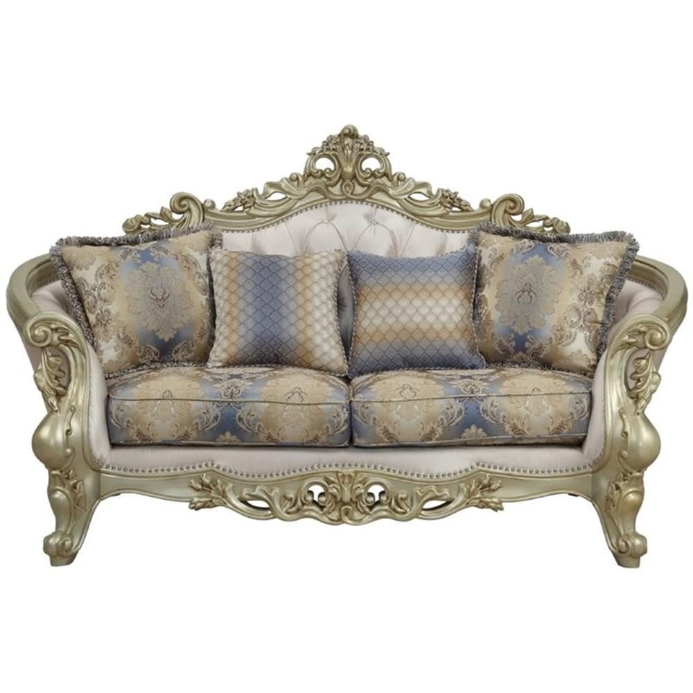 Acme Loveseat with Pillows - Cream Fabric & Golden Ivory for Cozy Living Room