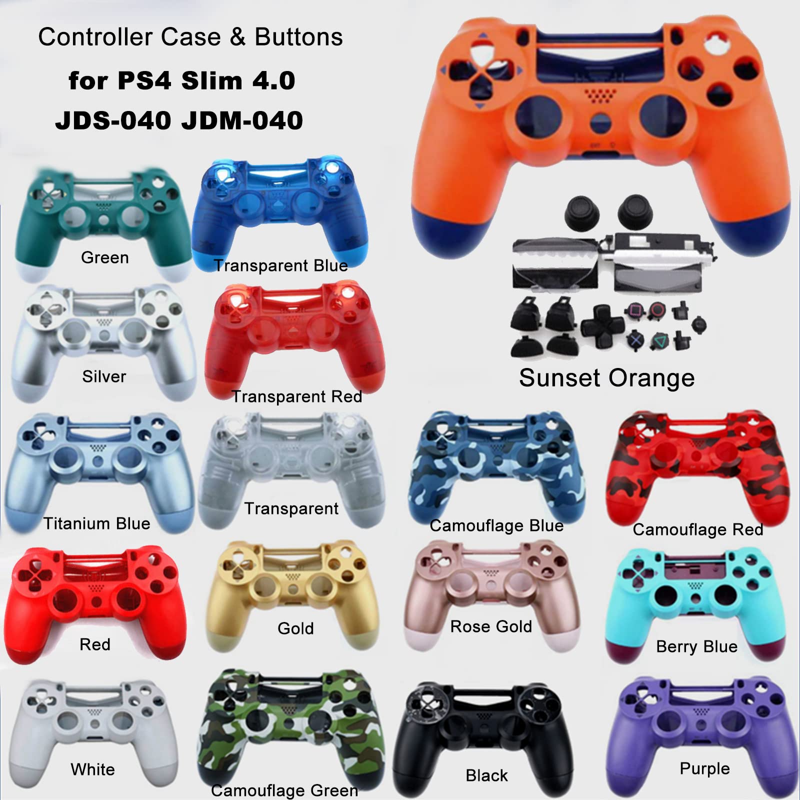 HUAYUWA Replacement Game Controller Shell & Button Set for PS4 Slim Model JDS-040/JDM-040 (V1) - Camouflage Green | DIY Repair Kit for Worn or Damaged Controllers | Perfect for Gaming Enthusiasts & Home Repairs