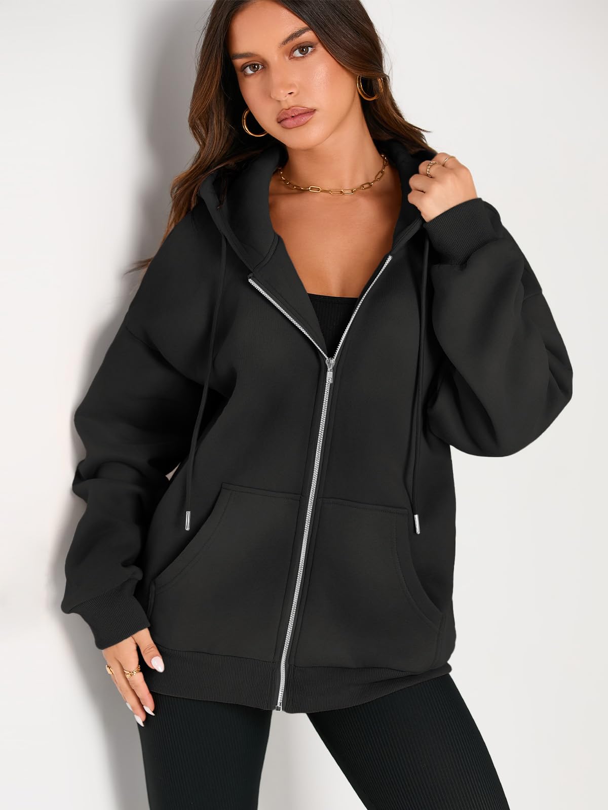 EFAN Women's Oversized Zip Up Hoodie with Drawstring & Pocket - Cozy Fall Jacket for Casual Wear, Street Style & Outdoor Activities