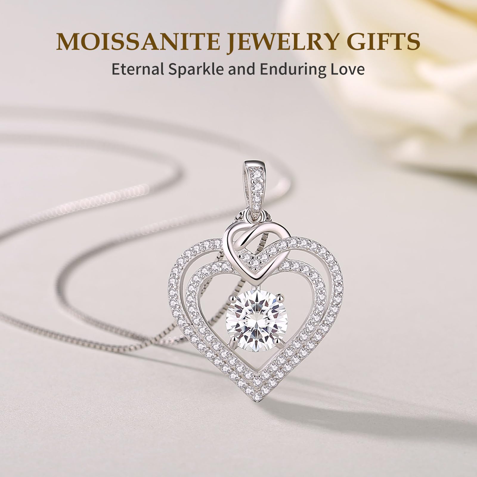 1-3CT D Color VVS Moissanite Heart Pendant Necklace in Sterling Silver - Perfect Anniversary, Birthday & Christmas Gift for Wife, Mom, Girlfriend | Elegant Jewelry for Women, Romantic Occasions & Special Moments