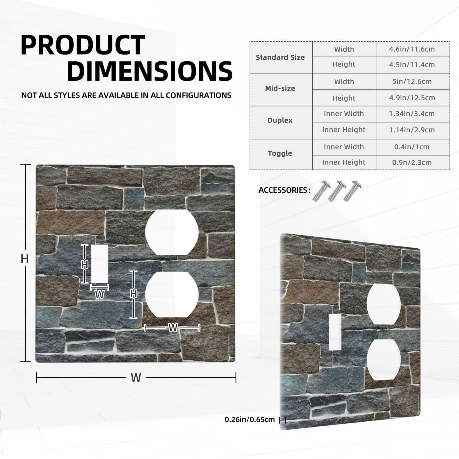 Farmhouse Style Stone Texture 2 Gang Toggle Duplex Outlet Wall Plate - Decorative Light Switch Cover for Living Room, Bedroom, Bathroom & Laundry Room - Durable Electrical Accessory with Combination Design