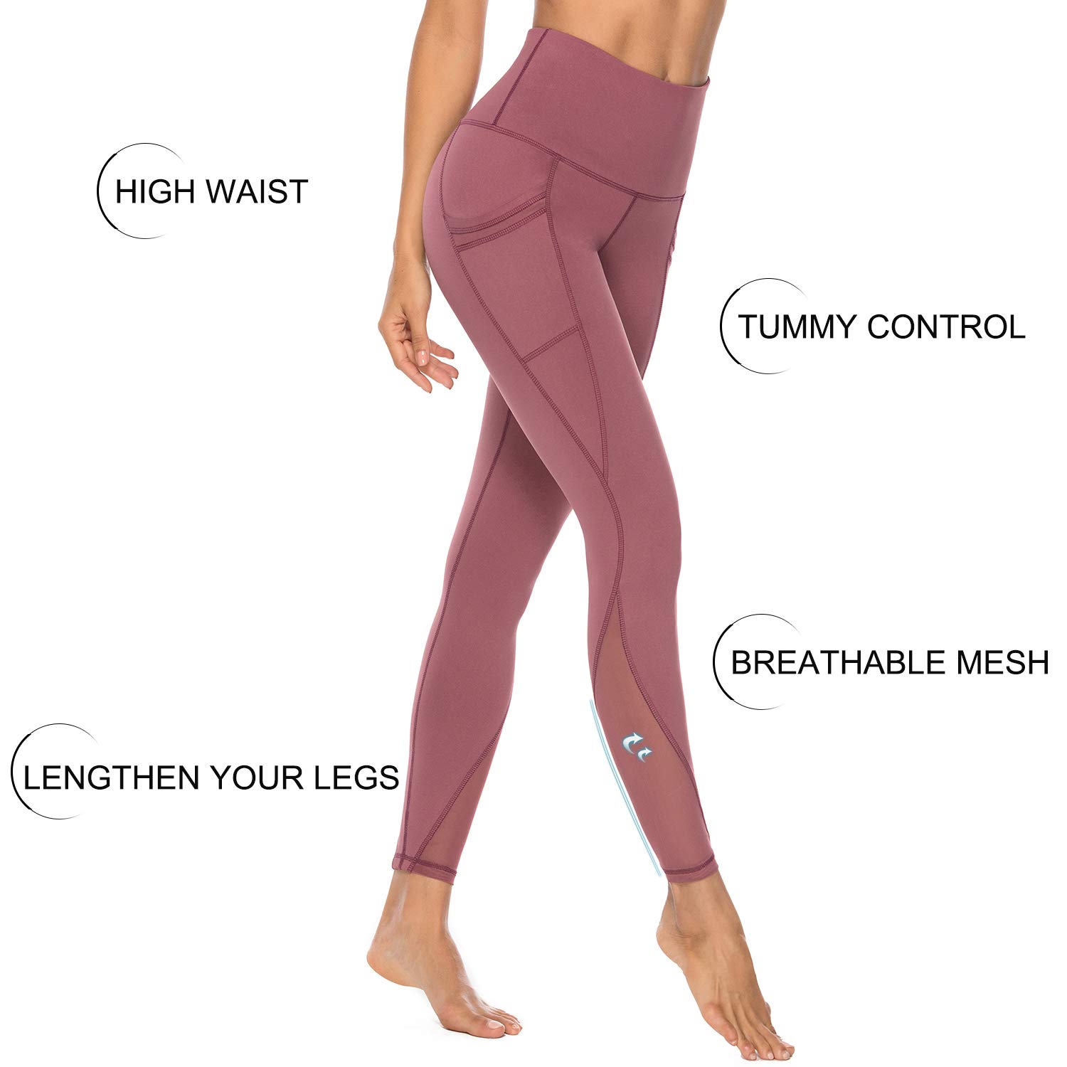 PERSIT Women's High Waist Yoga Pants - 4-Way Stretch Tummy Control Workout Leggings with Mesh Design & 2 Pockets | Non See-Through for Gym, Running, Pilates & Lounge Wear