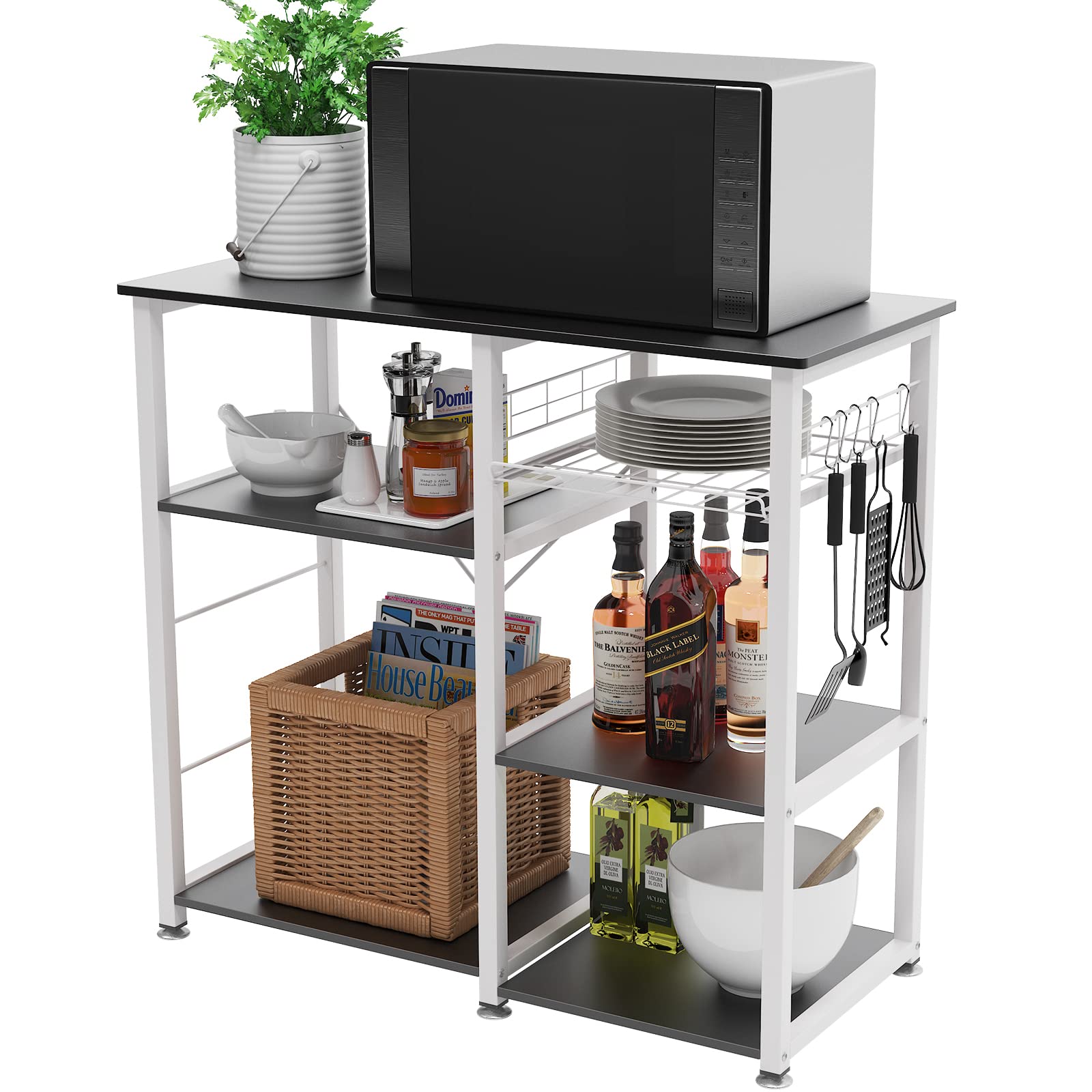 Soges Furniture 3-Tier Kitchen Baker's Rack with Storage Drawer - Black Microwave Stand, Utility Shelf & Workstation Cart for Small Spaces - Perfect for Kitchen, Pantry, Laundry Room or Garage Organization