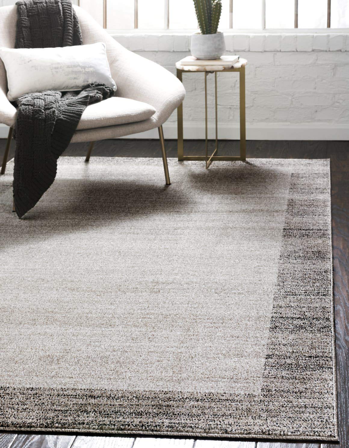 Unique Loom Del Mar Collection Area Rug - Abigail (9' x 12' Rectangle, Light Gray/Black) | Soft Modern Boho Rug for Living Room, Bedroom & Office | Machine Washable Non-Slip Rug