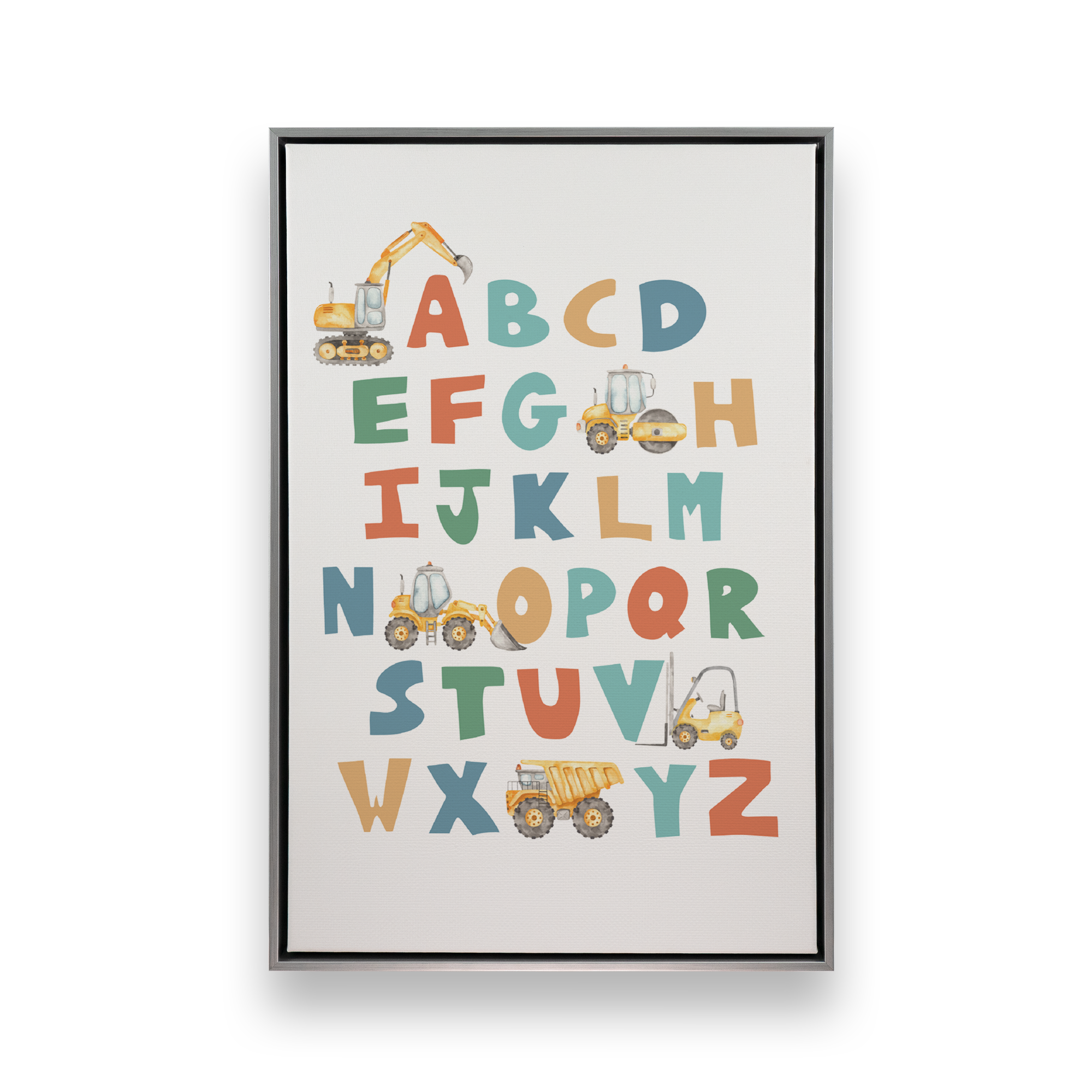 Construction Alphabet Canvas Print - ABC Learning Wall Art for Kids Room, Classroom & Playroom Decor