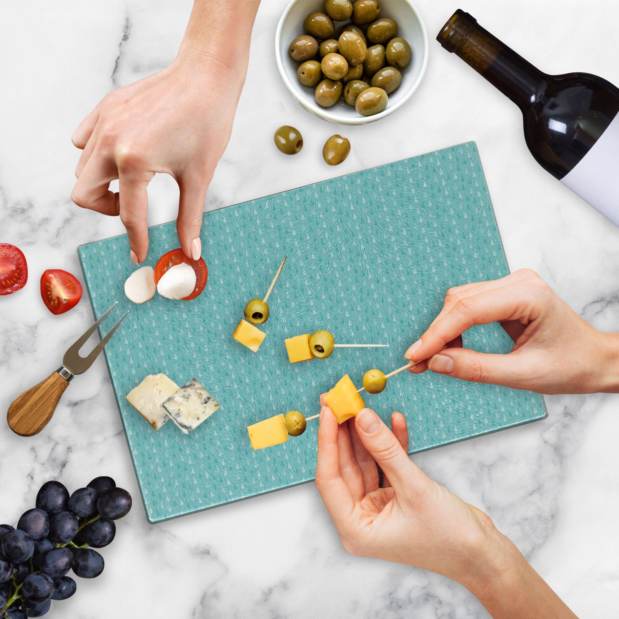 Ambesonne Pale Blue Glass Cutting Board - Fall Season Raindrop Print - Tempered Glass Serving Board for Kitchen & Dining - Small Size Blue & White - Perfect for Entertaining, Food Prep & Decorative Display