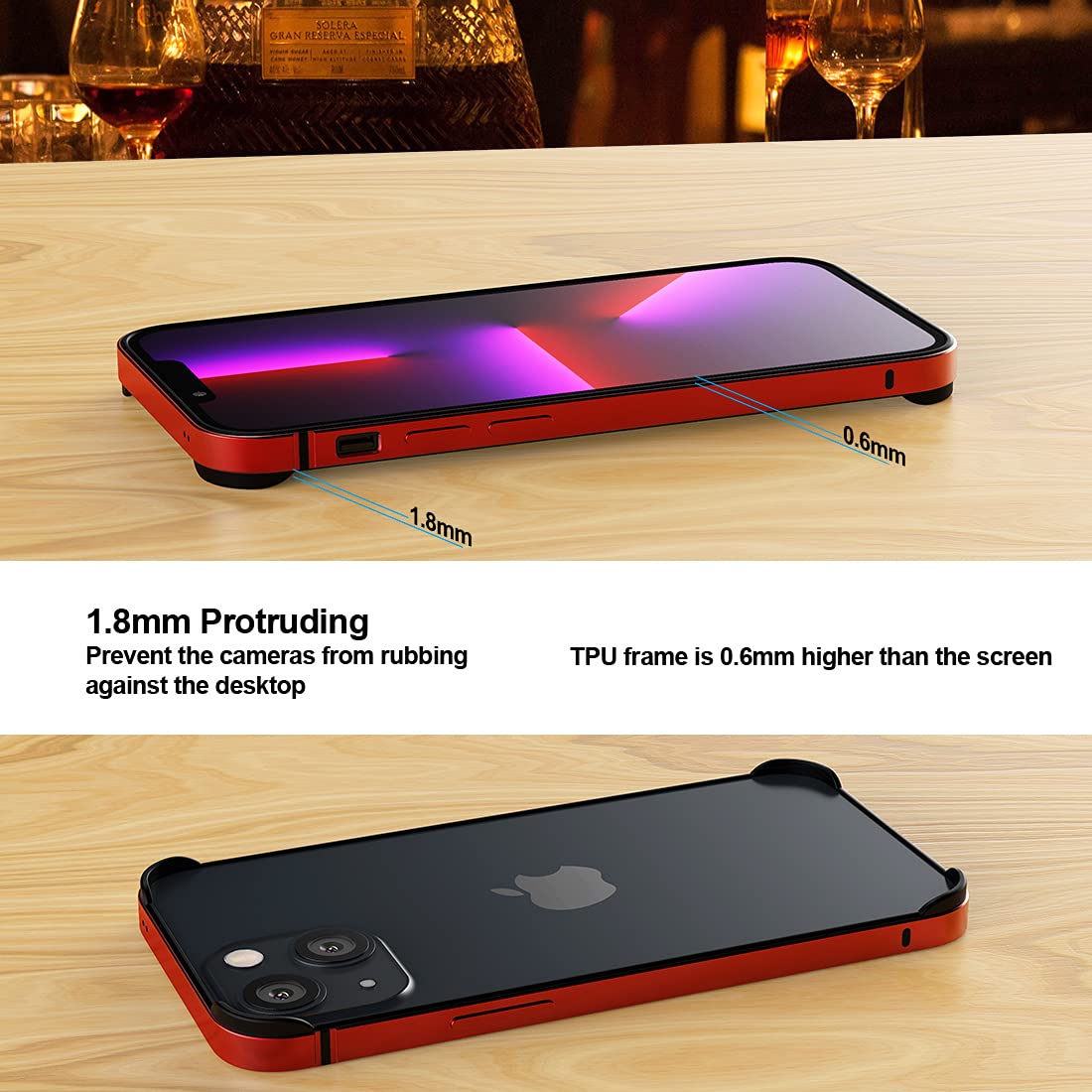 Slim Thin Phone Case for iPhone 13 Mini 5.4 Inch - Metal Bumper with Soft TPU Inner Shell | No Signal Interference | Wireless Charging Compatible | Shockproof Protective Cover | Perfect for Daily Use, Work & Travel (Red)