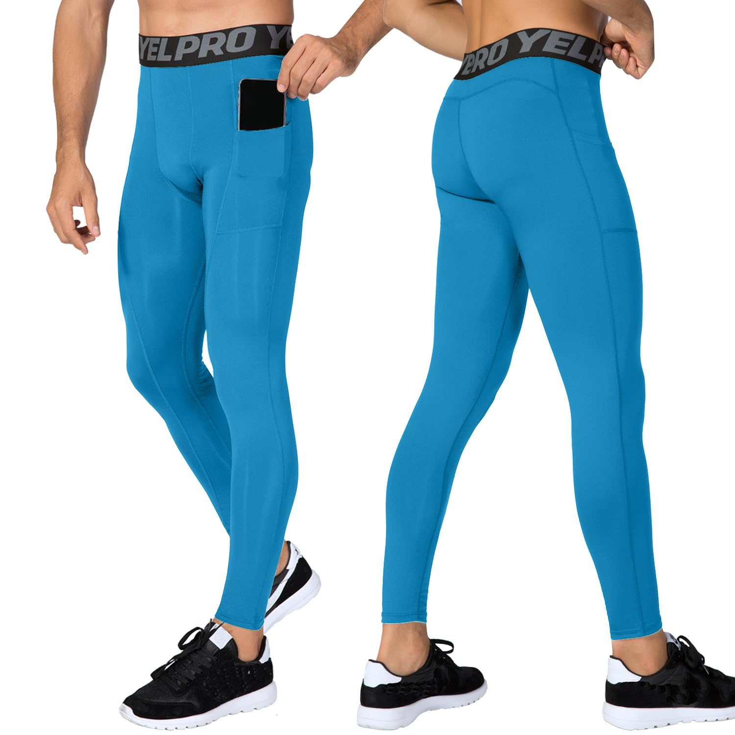 **Yuerlian Men's Compression Pants with Pockets - Running, Cycling, Workout Athletic Leggings (1-3 Pack) - Moisture-Wicking Baselayer for Gym & Outdoor Sports**