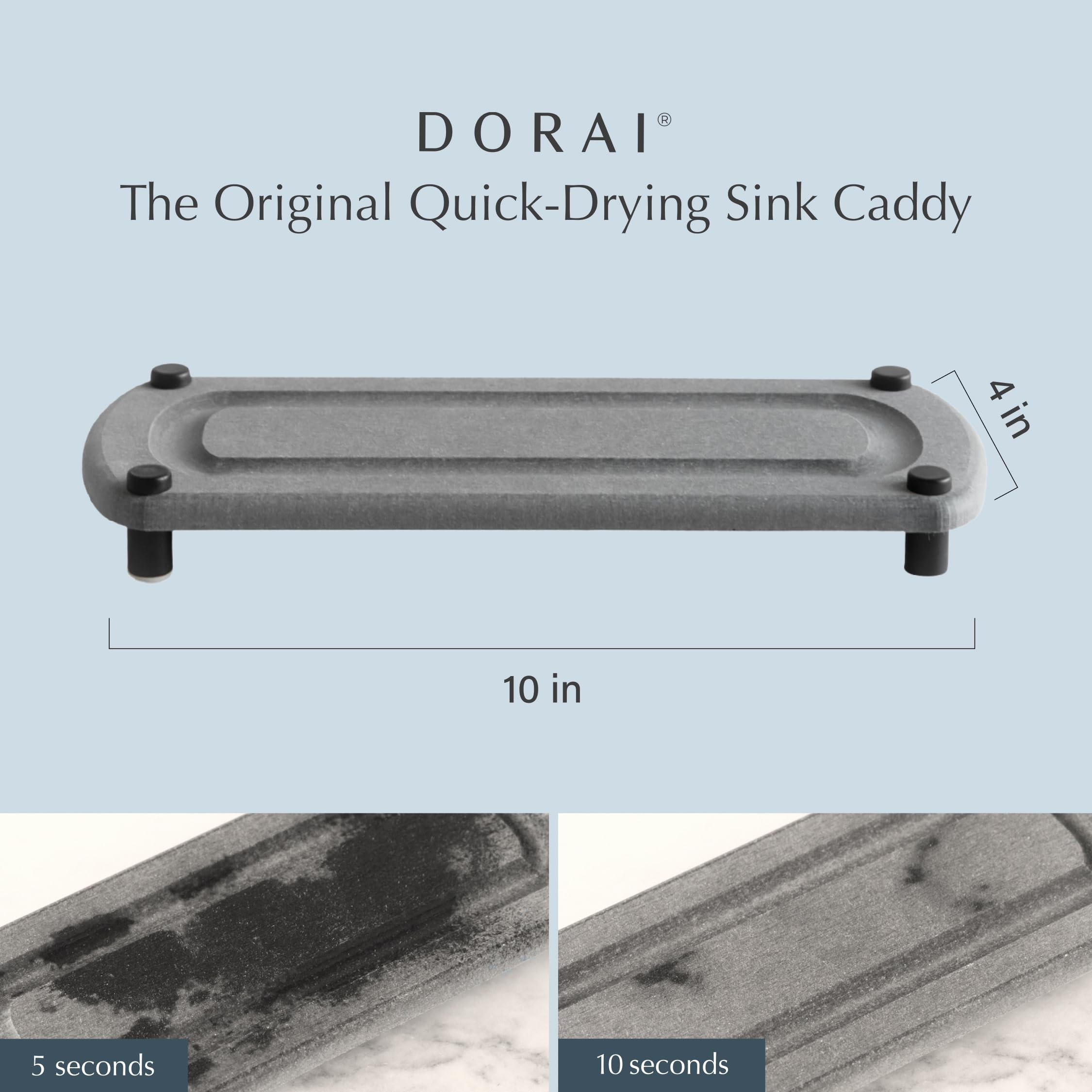 Dorai Home Sink Caddy – Water-Absorbing Natural Stone Tray for Kitchen Sink Organizer with Stainless Steel Feet | Fast-Drying Slate Soap Dish | Perfect for Bathroom, Kitchen & RV Sink Organization