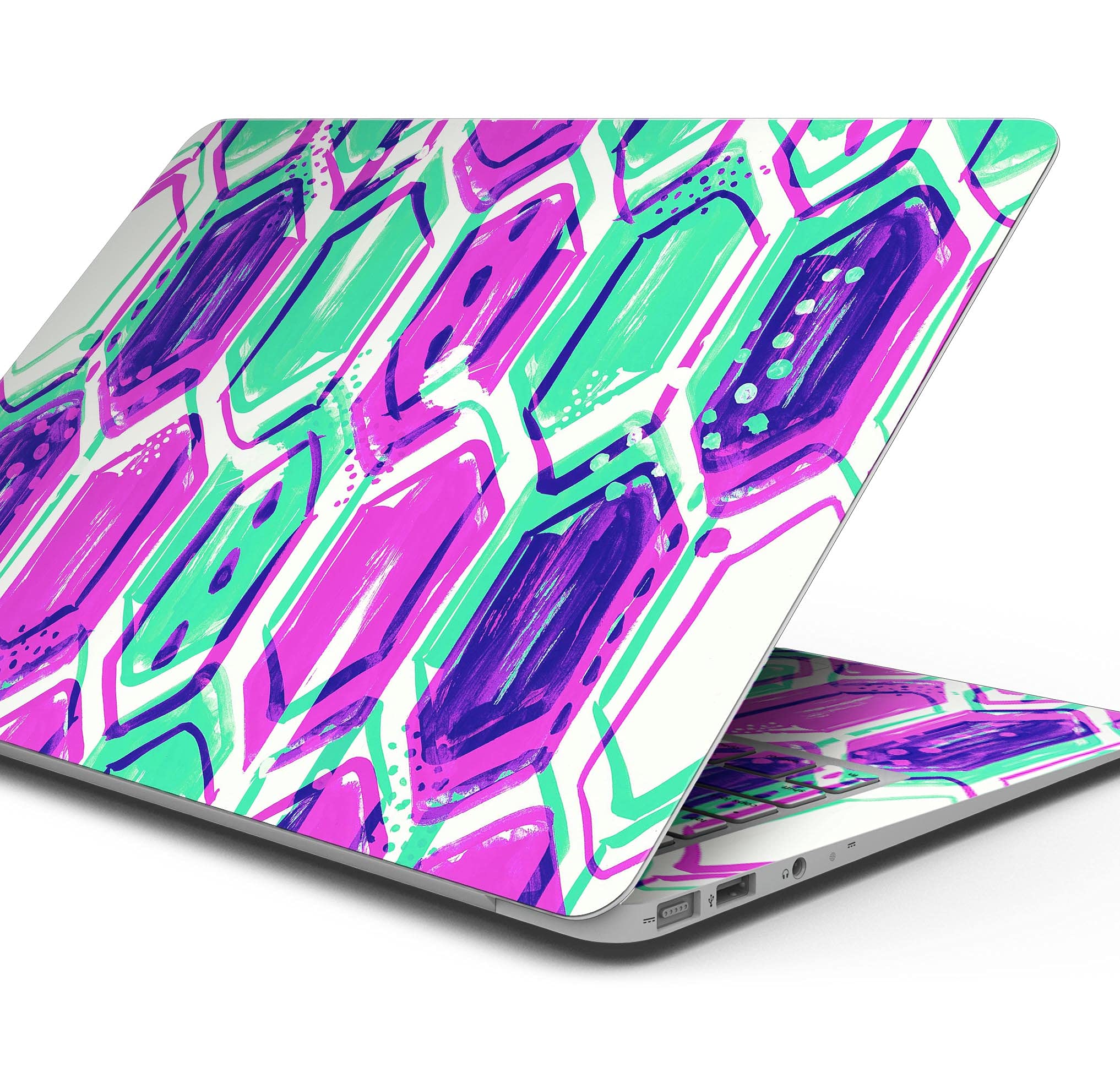 Neon Blurry Hexagons Full-Body Wrap Scratch Resistant Decal Skin Kit for MacBook 13