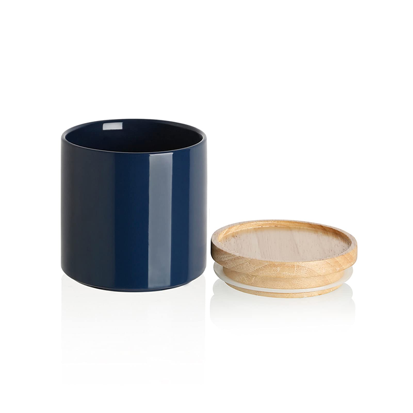 Sweejar Ceramic Food Storage Canisters with Airtight Wooden Lid - 39oz Stackable Kitchen Containers for Coffee Beans, Flour, Tea, Spices | Perfect for Pantry Organization & Countertop Display (Navy Blue)